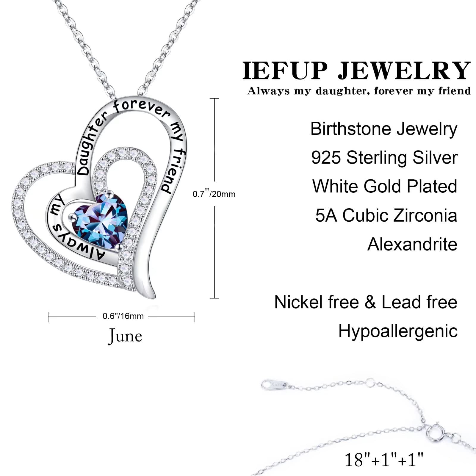 Birthstone Necklace for Women - Sterling Silver Heart Pendant Jewelry Gift for Mom, Wife, Girlfriend, Daughter | Personalized Birthday, Mother's Day & Anniversary Present | Perfect for Everyday Wear & Special Occasions