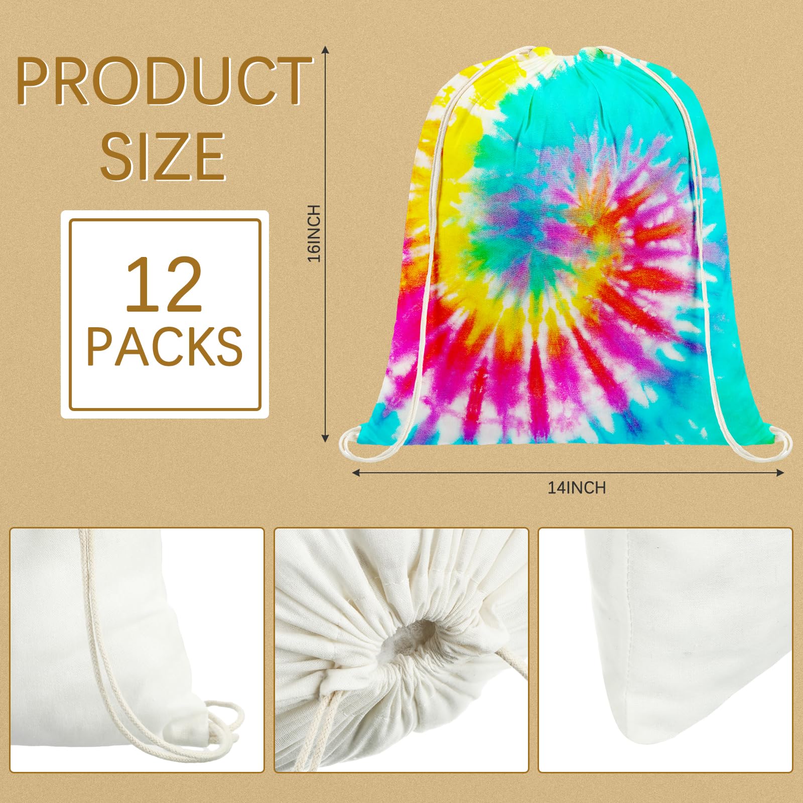 Saintrygo Tie Dye Cotton Drawstring Backpack - White Canvas Sublimation Blank DIY Tote Bag for Kids Party Favors, Sports & Gym Supplies | Perfect for School, Beach, Festivals & Outdoor Activities