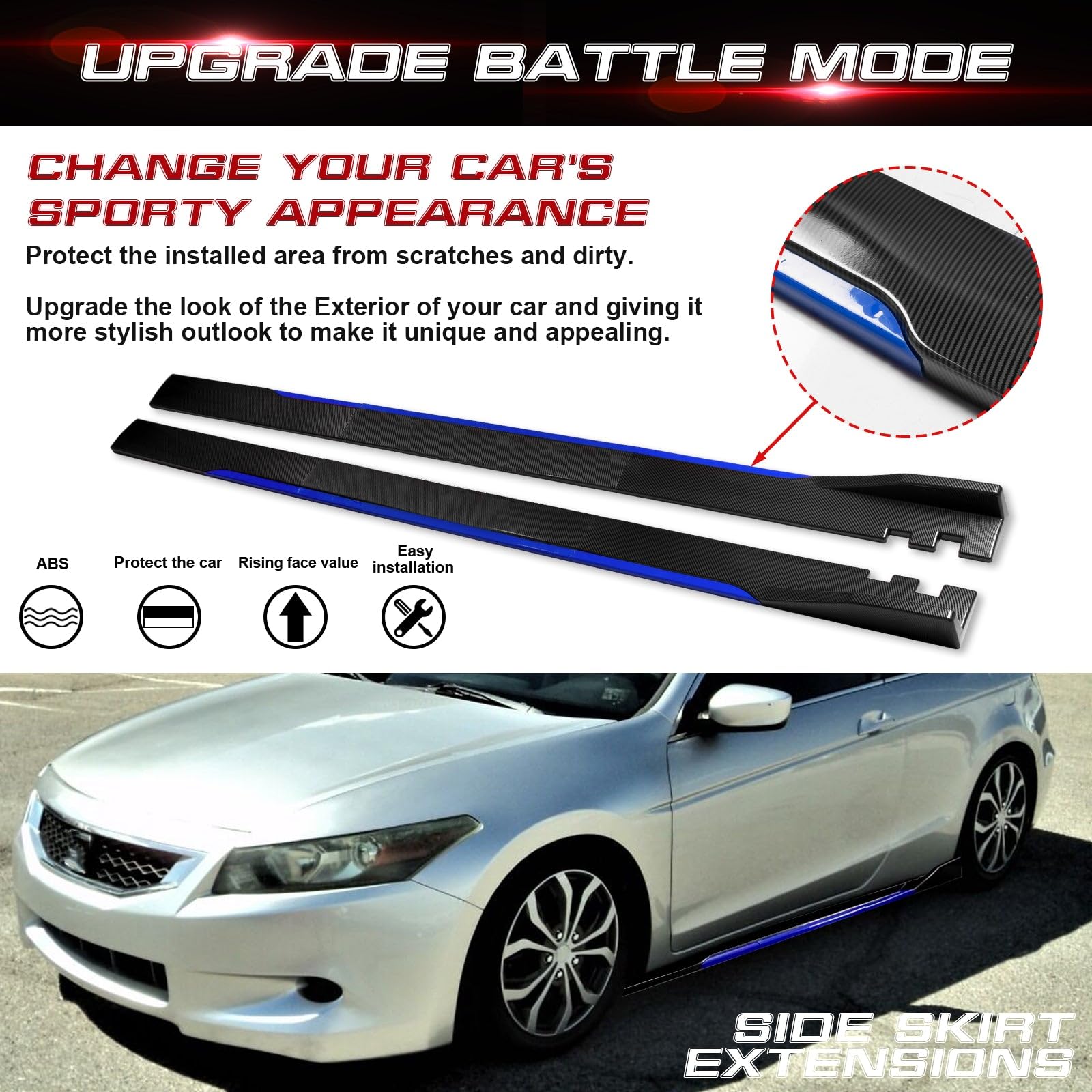 Universal Fit Car Side Skirts - Rocker Panel Protector with Splitter Winglets & Diffuser Bottom Line Extension Body Kit | Durable Protection & Stylish Upgrade for Sedans, Coupes, and Sports Cars | Perfect for Daily Driving & Car Shows