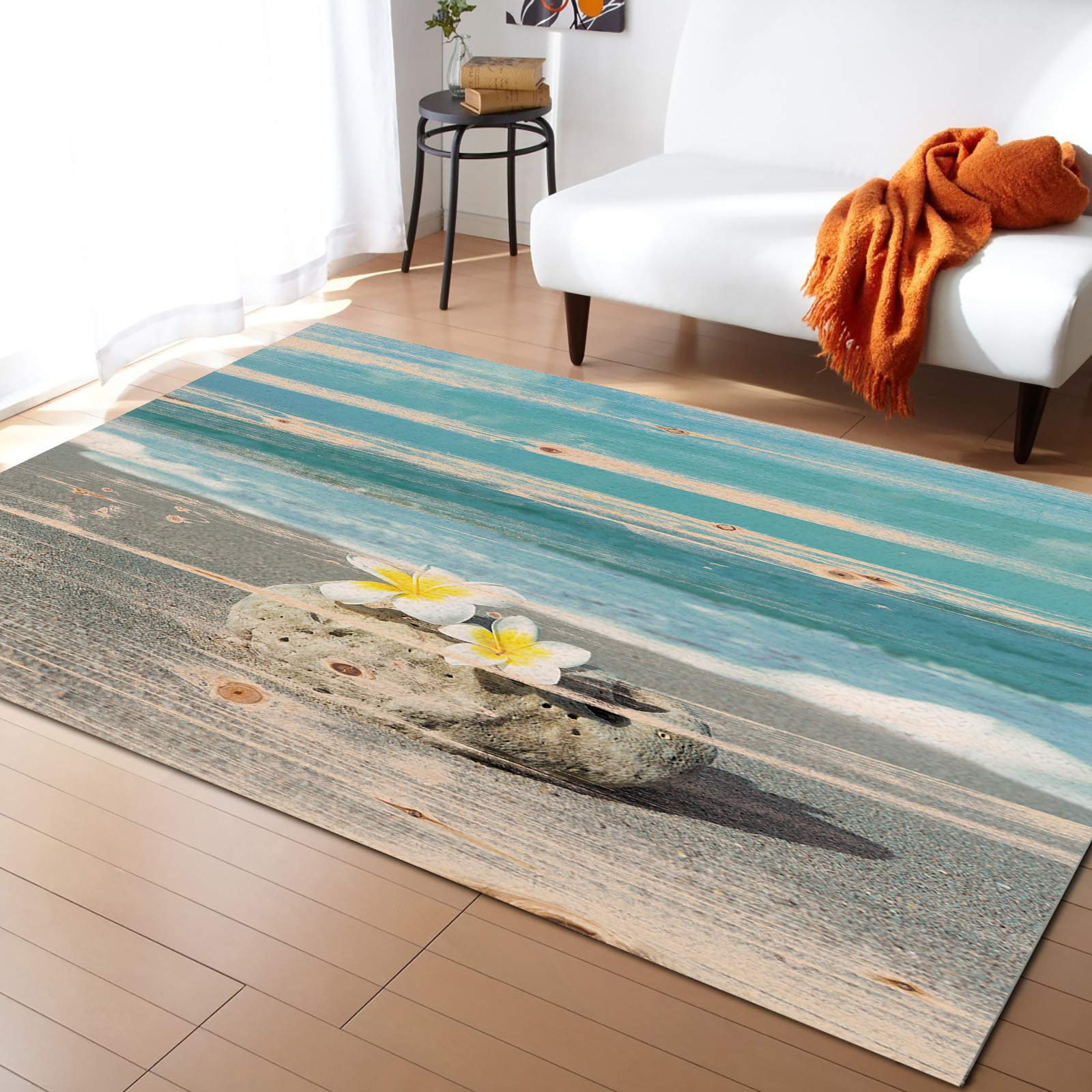 Non-Slip Contemporary Indoor Area Rug with Rustic Wooden Texture - 5' x 8' Washable Fade-Proof Rubber Backed Carpet for Living Room, Bedroom & Home Decor | Perfect for Coastal, Farmhouse or Boho Style Spaces