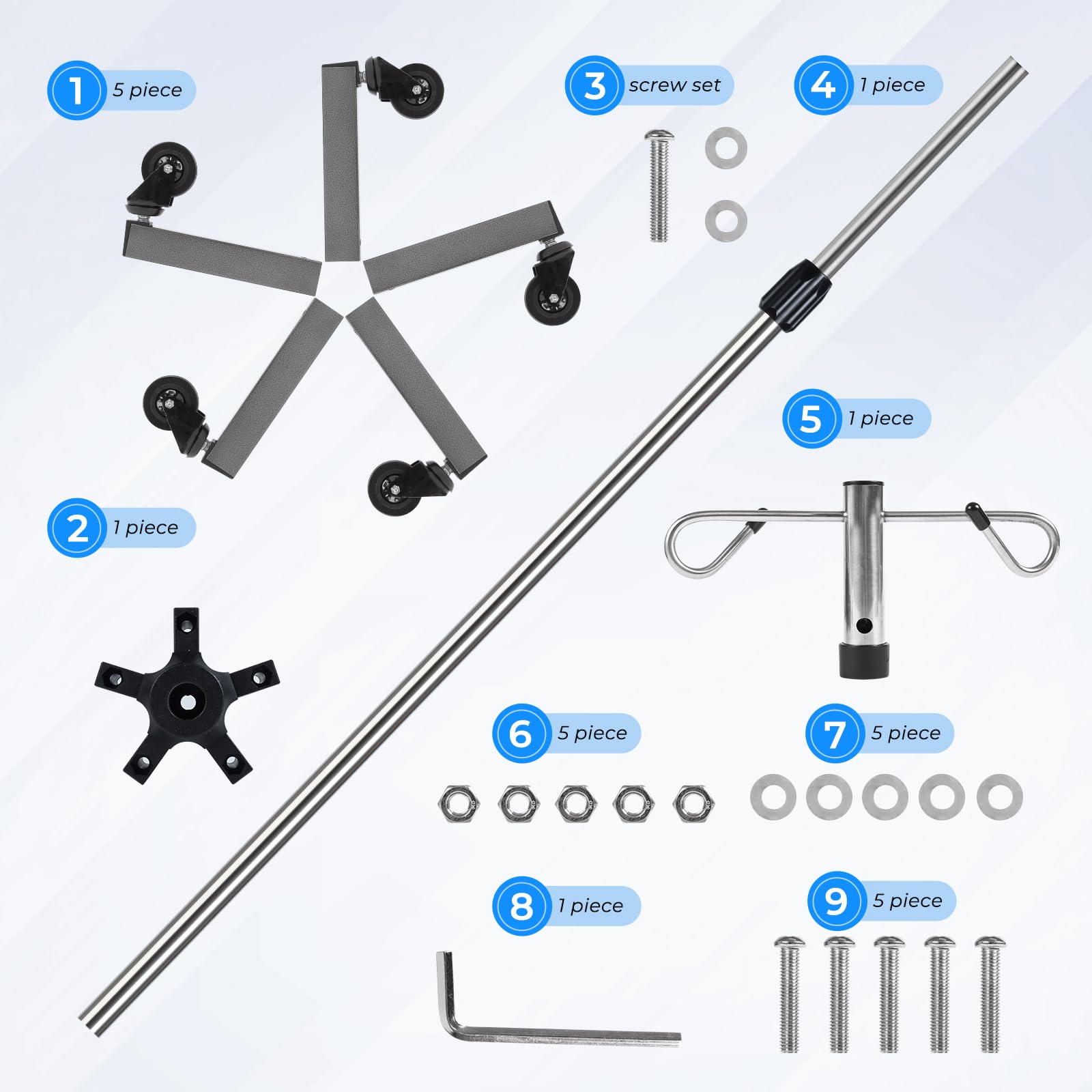 2 PCS IV Poles IV Stands - Portable Rolling 2 Hook 5 Legs Adjustable Height Medical Stand with Brake Wheels, Stainless Steel for Hospital, Clinic & Home Healthcare Use