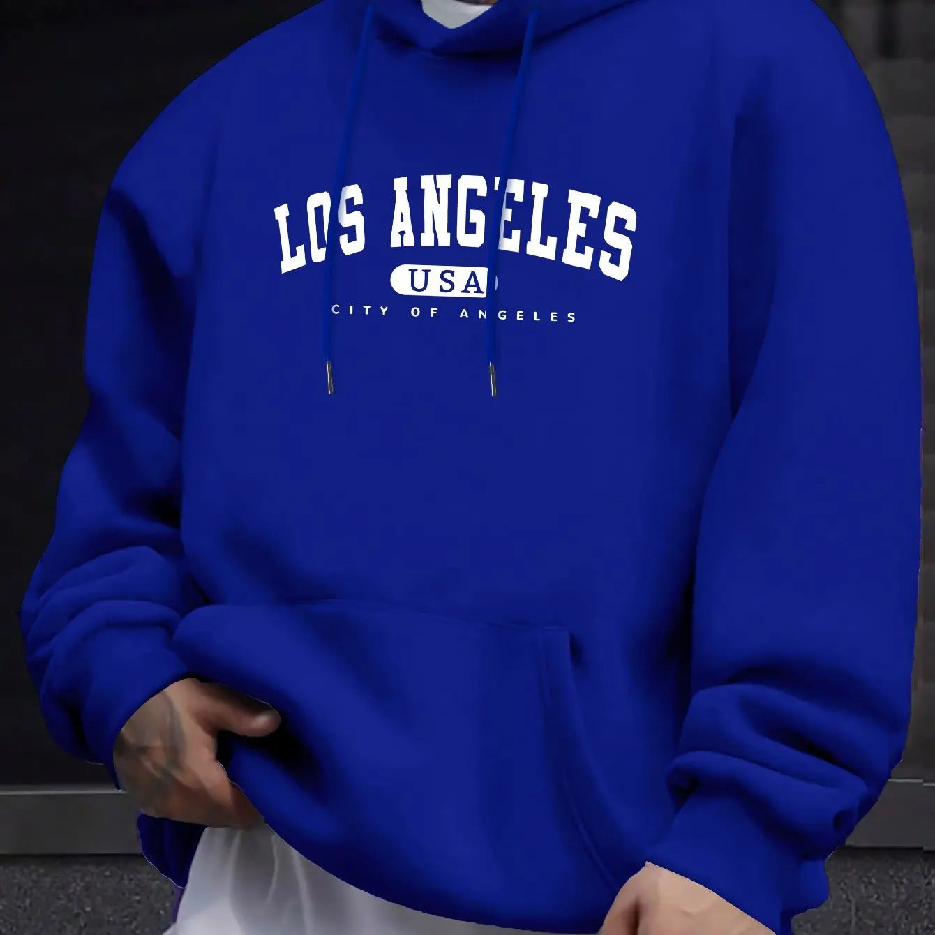 Los Angeles USA Print Men's Long Sleeve Cotton Hoodie - Casual Drawstring Pullover for Autumn & Winter | Streetwear, Gym, Outdoor Activities