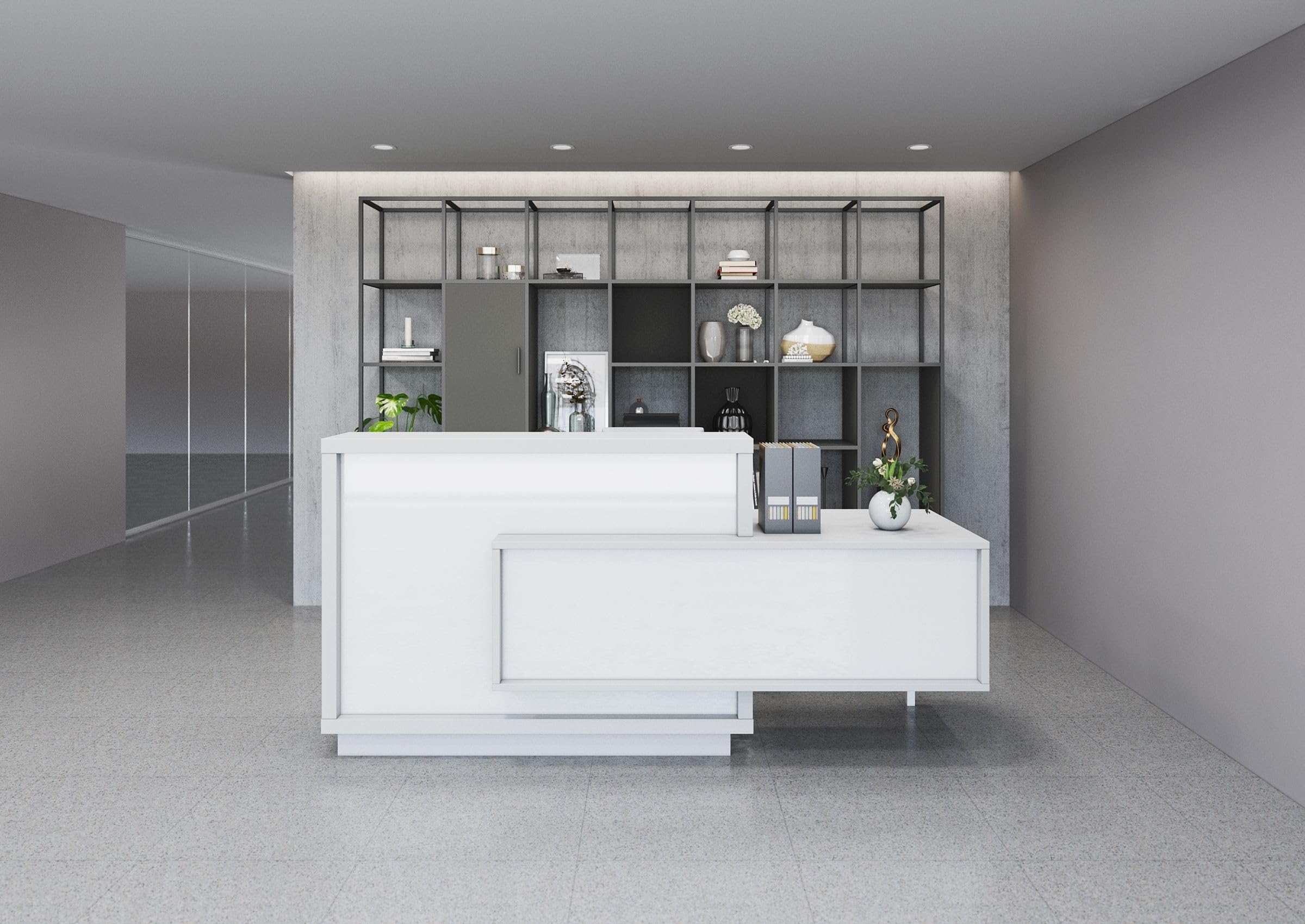 ADA Compliant Reception Desk - Right Facing White Counter for Office Lobby | Wheelchair Accessible Front Desk for Hotels, Clinics & Corporate Spaces