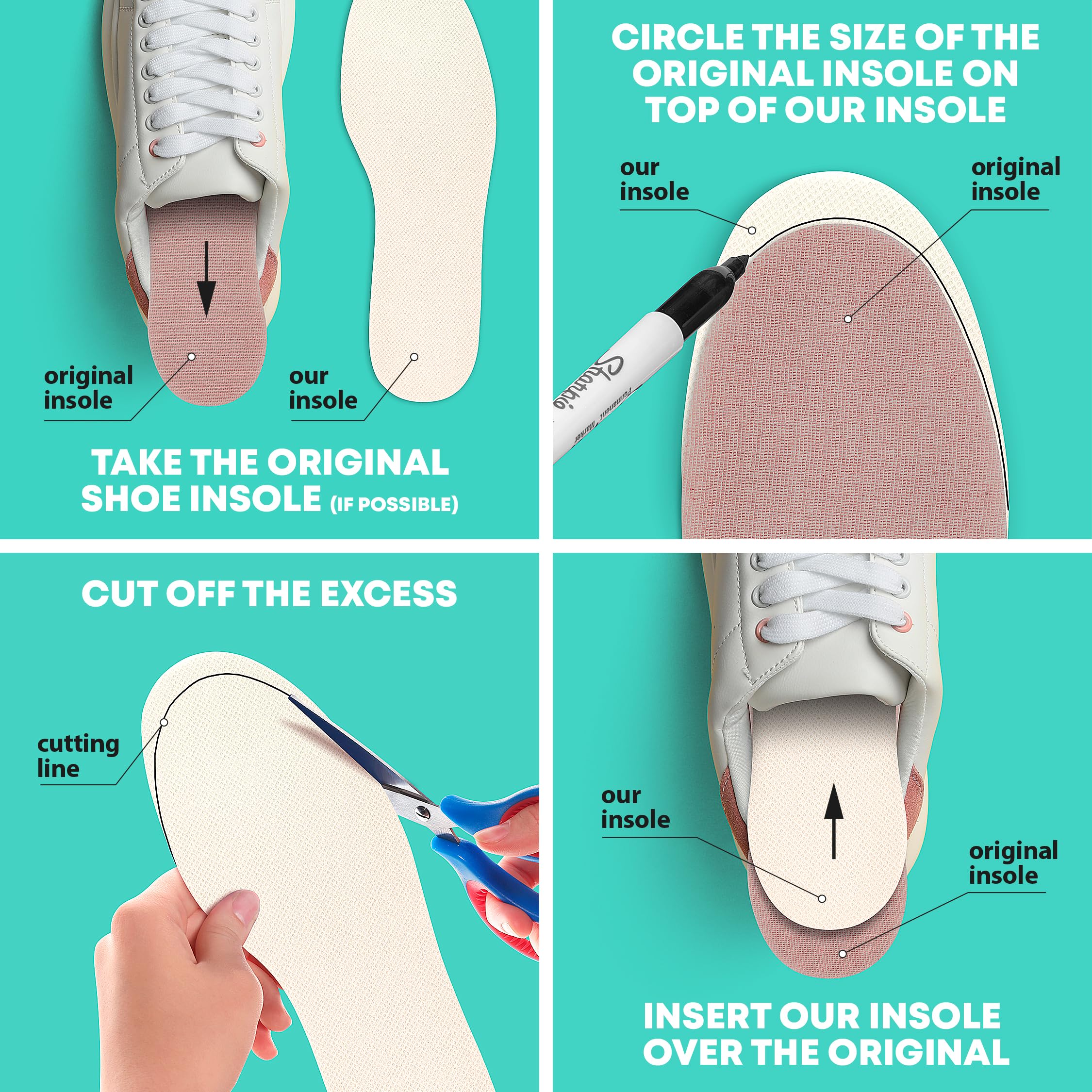 Premium Shoe Filler Insoles - 3 Pairs Full-Length Latex Foam Inserts for Oversized Shoes (Men's US 11/EU 44) | Comfortable Shoe Tightening Solution for Daily Wear, Work & Dress Shoes