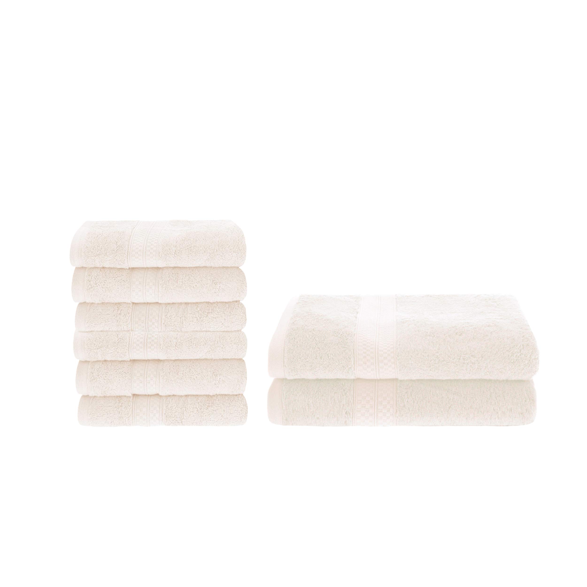Premium 6-Piece Hand Towels & 2 Bath Towels Set - Soft Rayon Bamboo Cotton Blend for Spa, Guest Bath & Beach - Ultra Absorbent Luxury Towels in Ivory - Perfect for Home, Hotels & Vacation Rentals