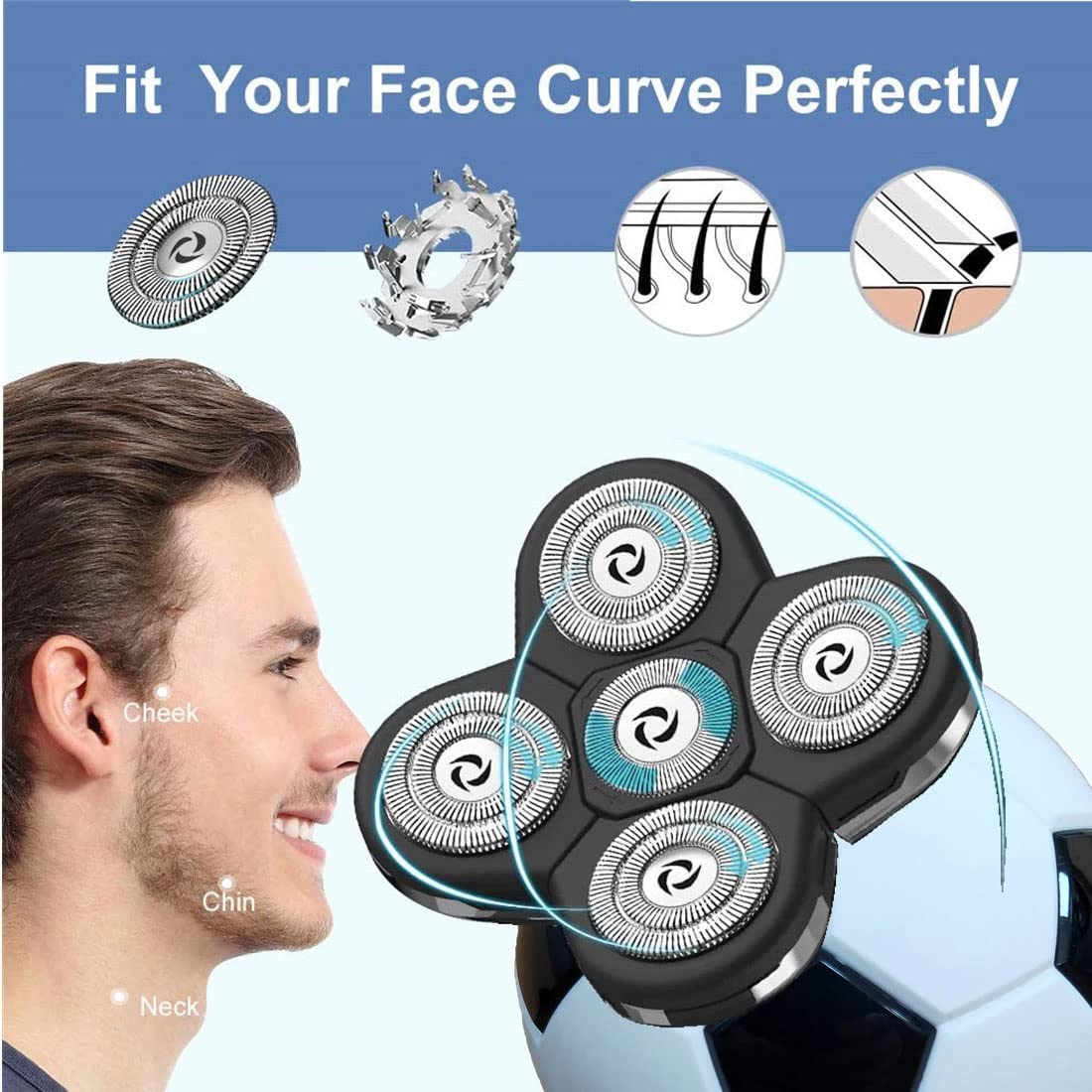 5-in-1 Electric Head Shaver for Bald Men - Cordless Rotary Shaver & Hair Clipper Kit for Smooth Head Shaving | Perfect for Travel, Gym & Daily Grooming