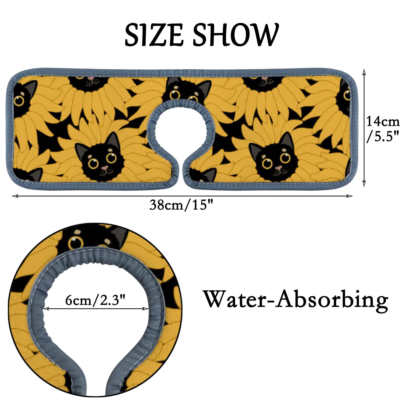 Sunflower Black Cat Sink Faucet Splash Guard - 4 Pack Absorbent Countertop Mats for Kitchen & Bathroom - Waterproof RV Tap Protector Pads to Prevent Stains | Perfect for Home, RV, and Office Use