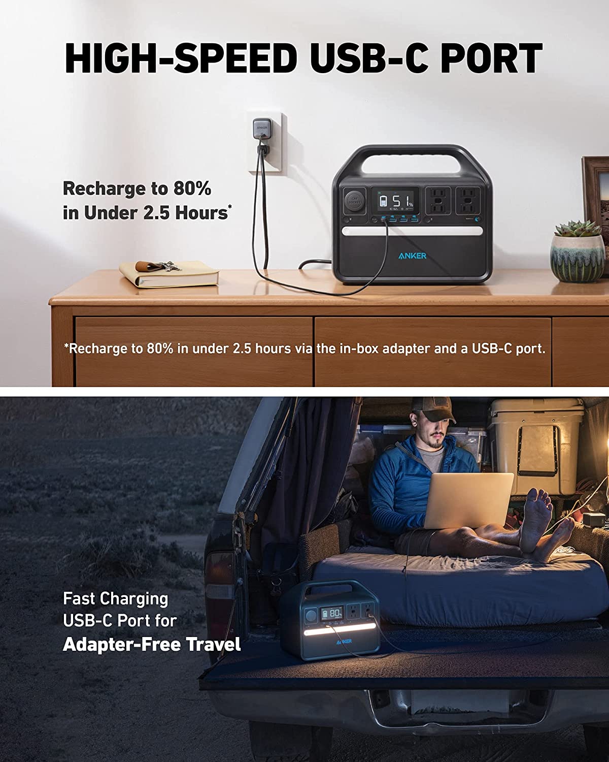 Anker 535 Portable Power Station 512WH/500W - Solar Generator for Camping, RV, Emergencies & Outdoor Adventures | Compact Backup Battery for Home & Travel