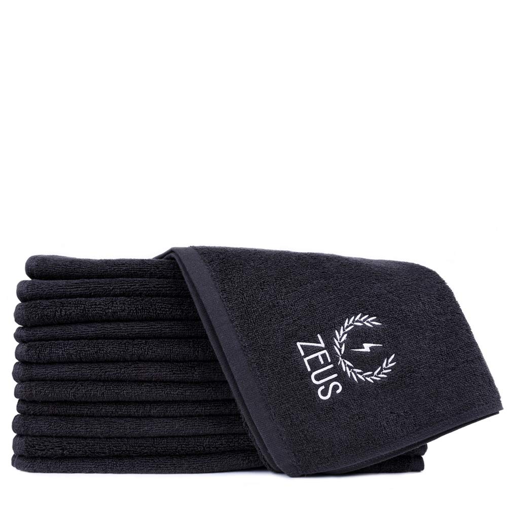 ZEUS Barbershop Steam Towels - 12 Pack 100% Cotton Pre-Shave Towels for Spa & Barbershop | Ultra Soft & Super Absorbent Black Facial Towels | Perfect for Hot Towel Shave, Beard Care & Facial Treatments