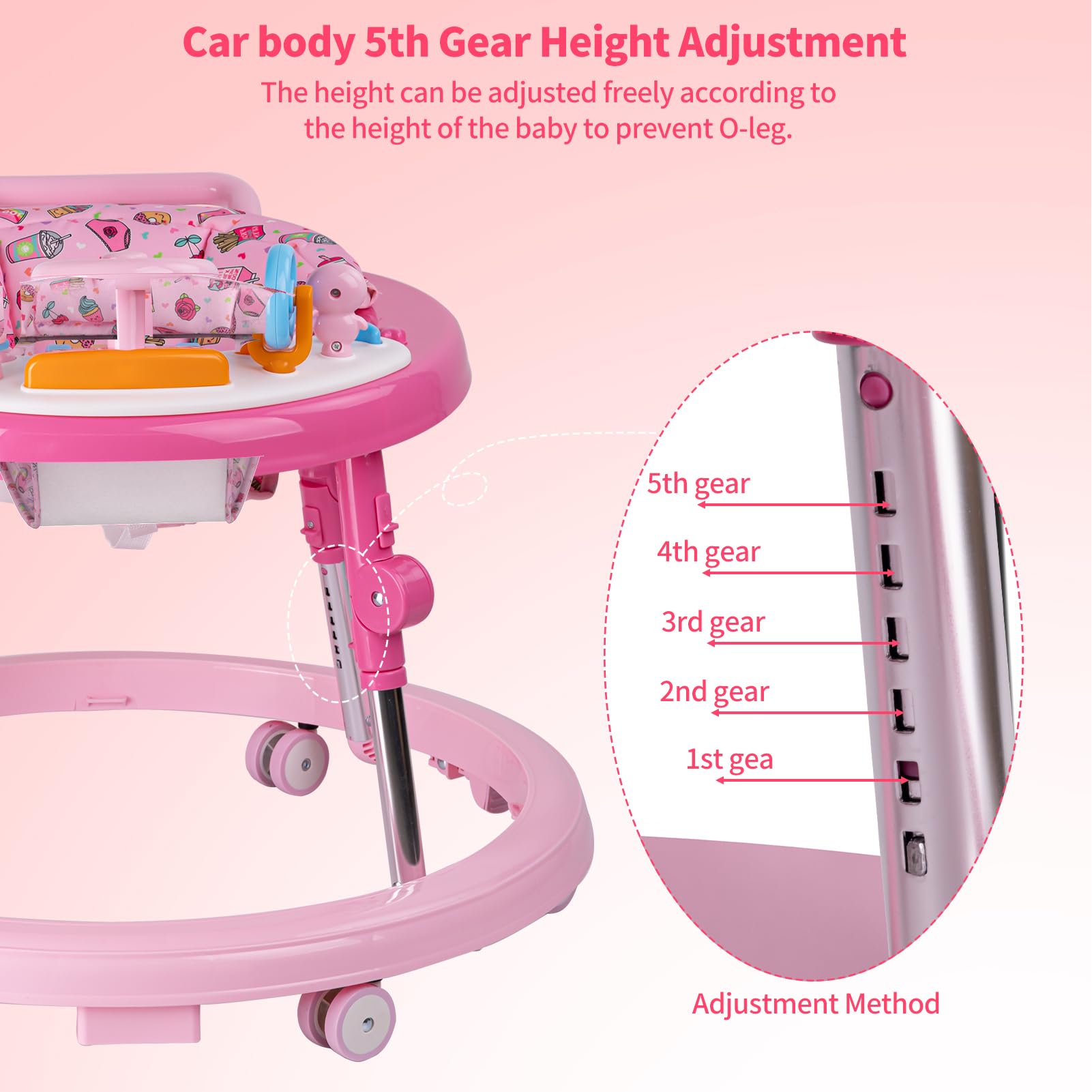 Foldable Baby Walker with Activity Center & Music - Adjustable Height (5 Levels) for Boys & Girls 6-18 Months - Includes Feeding Tray & Wheels - Perfect for Learning to Walk & Indoor Playtime