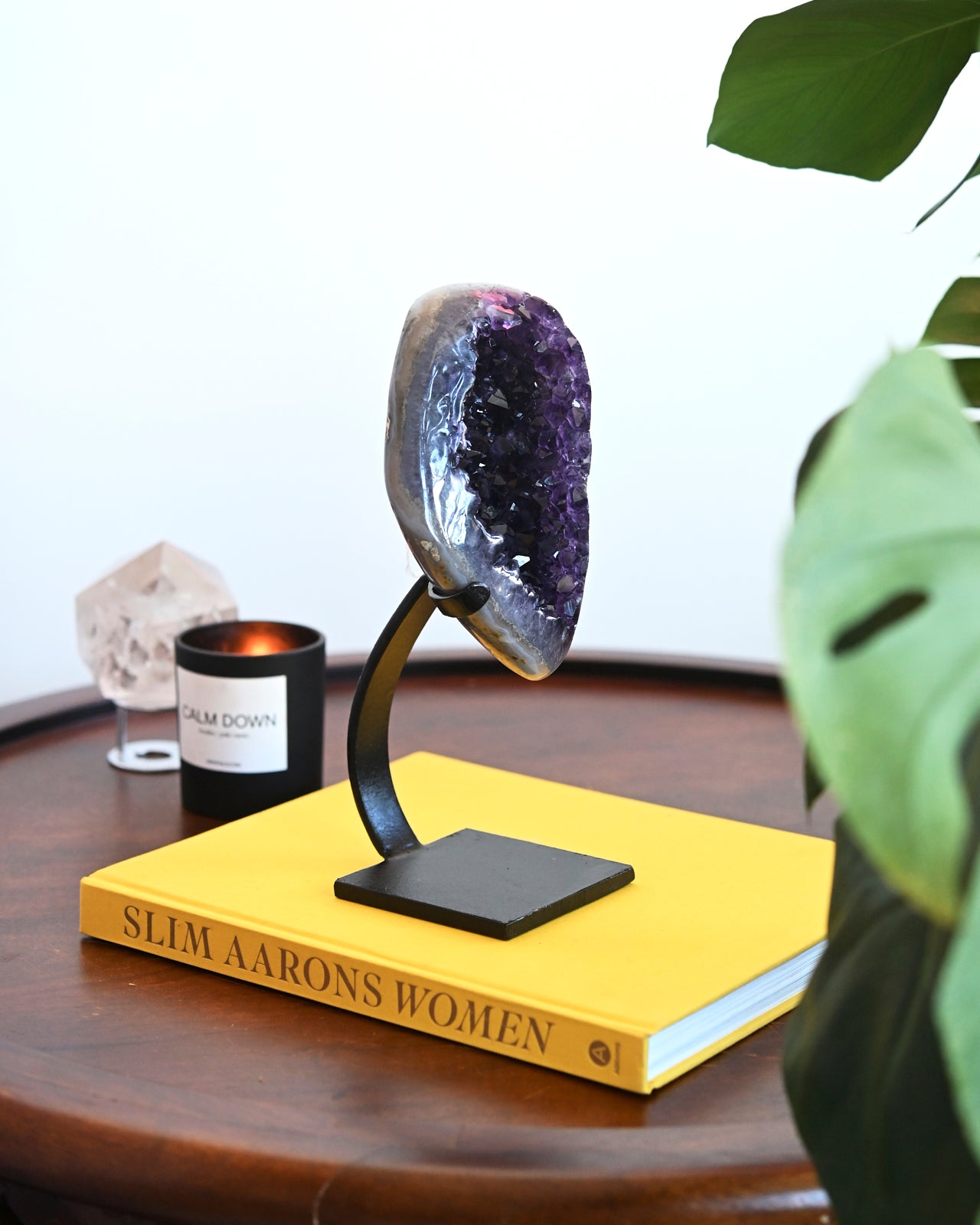 Natural Amethyst Crystal Geode on Wooden Stand - 5 lbs Large Healing Stone for Home Decor, Meditation & Spiritual Gifts
