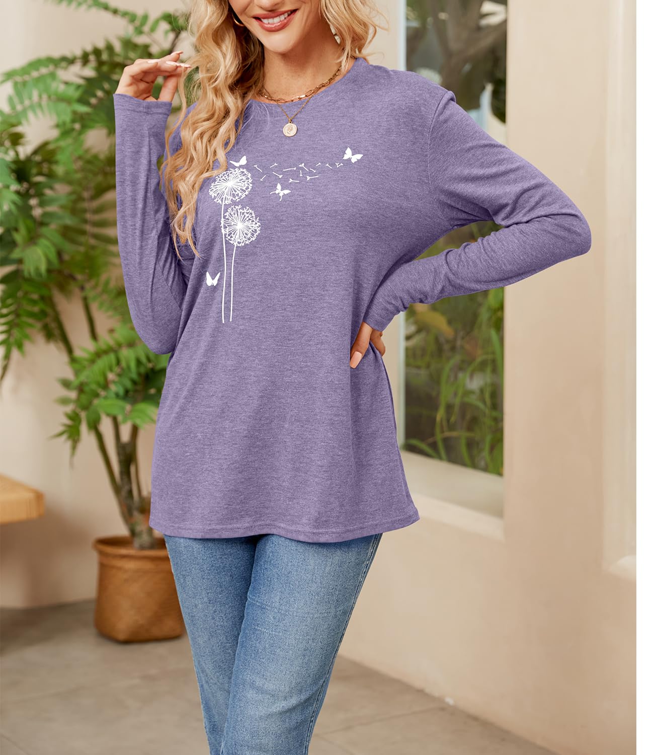 Women's Floral Graphic Long Sleeve Cotton T-Shirt - Soft Autumn Tunic Top for Casual Wear, Layering & Fall Outfits