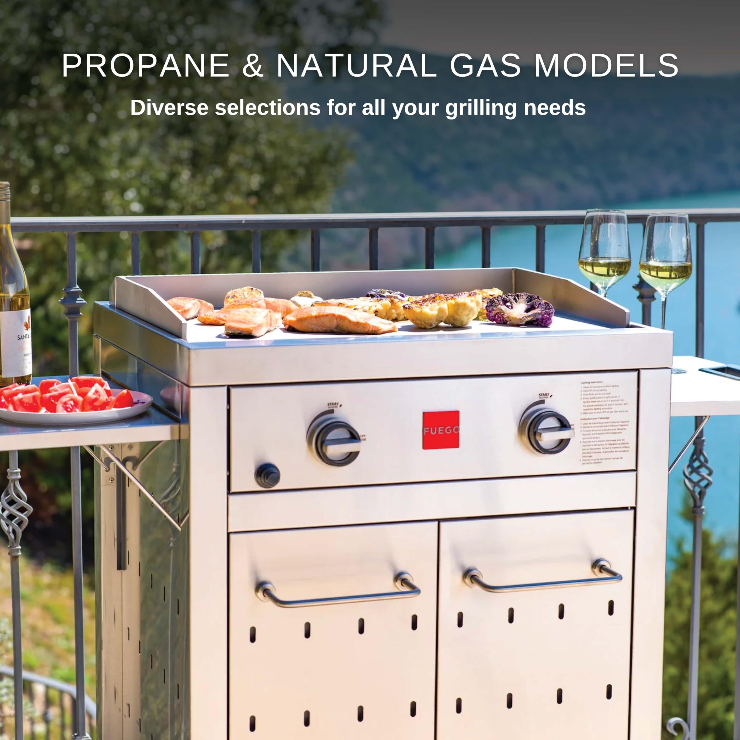 Fuego F27S-Griddle 30-Inch Stainless Steel Free Standing Gas Grill with 304SS Griddle - Perfect for Outdoor Cooking, Backyard BBQs, and Patio Entertaining