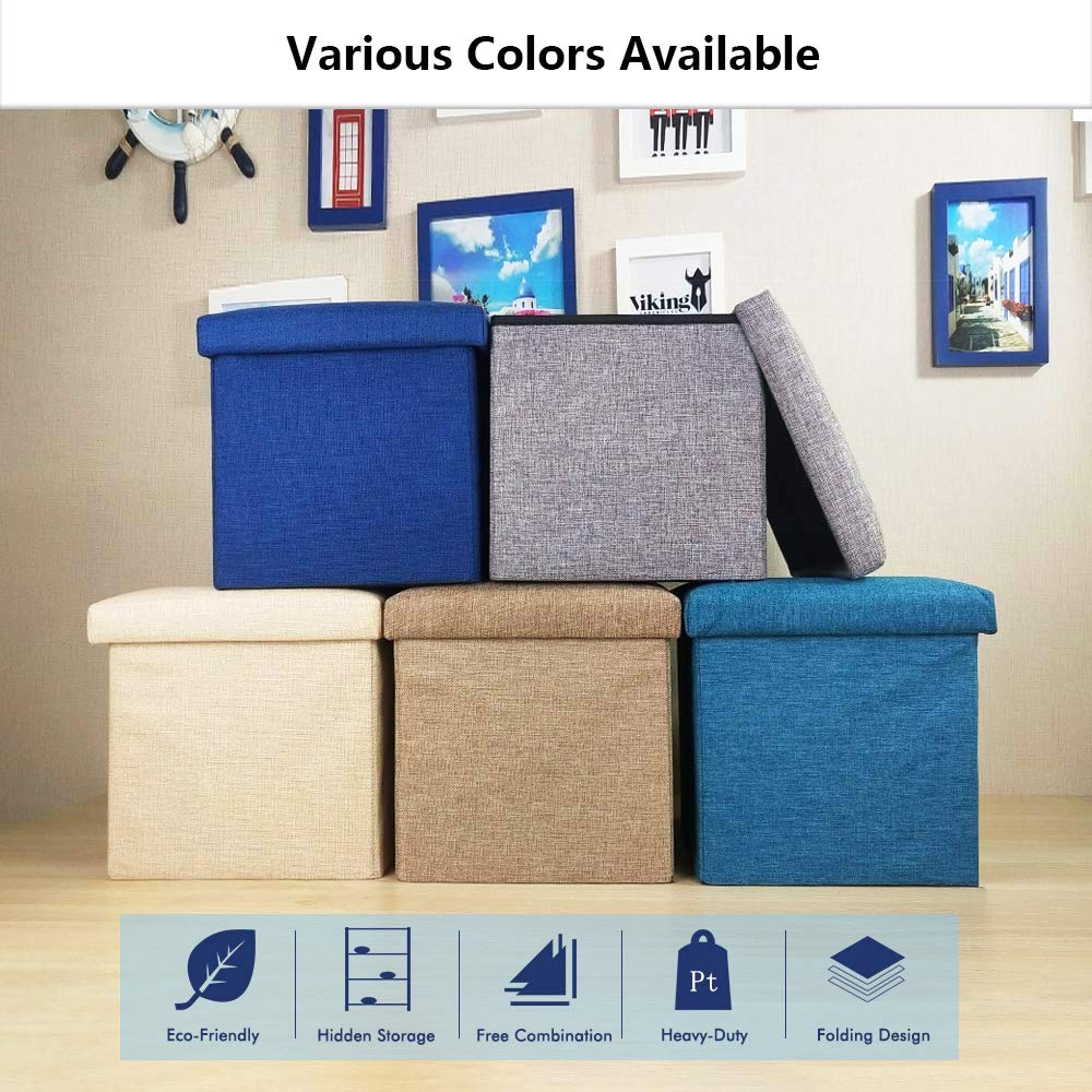 Foldable Storage Ottoman Cube - 11.8x11.8x11.8 Inch Square Footrest Stool with Memory Foam | Space-Saving Teal Ottoman for Living Room, Bedroom & Office Organization