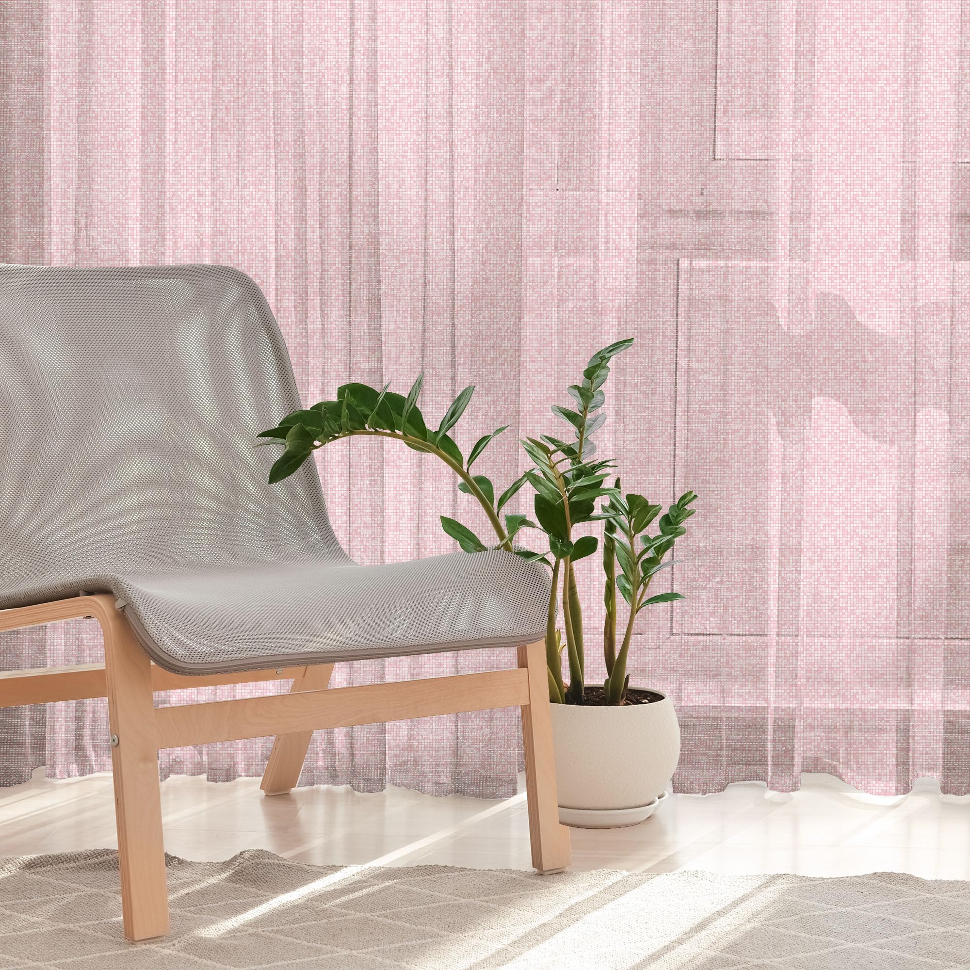 Ambesonne Pink and White Tulle Curtains - Sheer Gingham Style Window Drapes with Rod Pocket, 108