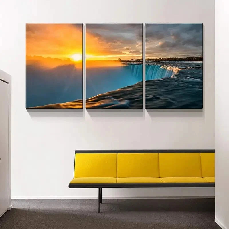 3-Piece Green Niagara Falls Cliff Waterfall Metal Wall Art - Ready to Hang Home Decor for Living Room, Bedroom, or Office