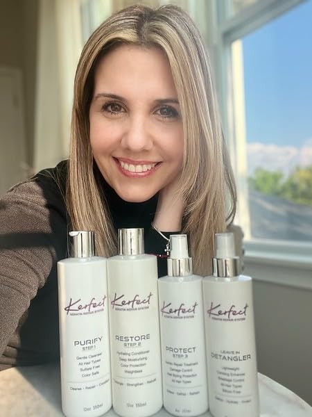 KERFECT Hair Repair Treatment for Dry Damaged Hair - Keratin Deep Leave-In Conditioner for Straight Wavy Curly Hair - 4-Step System for Soft Shiny Frizz-Free Hair - Perfect for Daily Hair Care Salon Results at Home