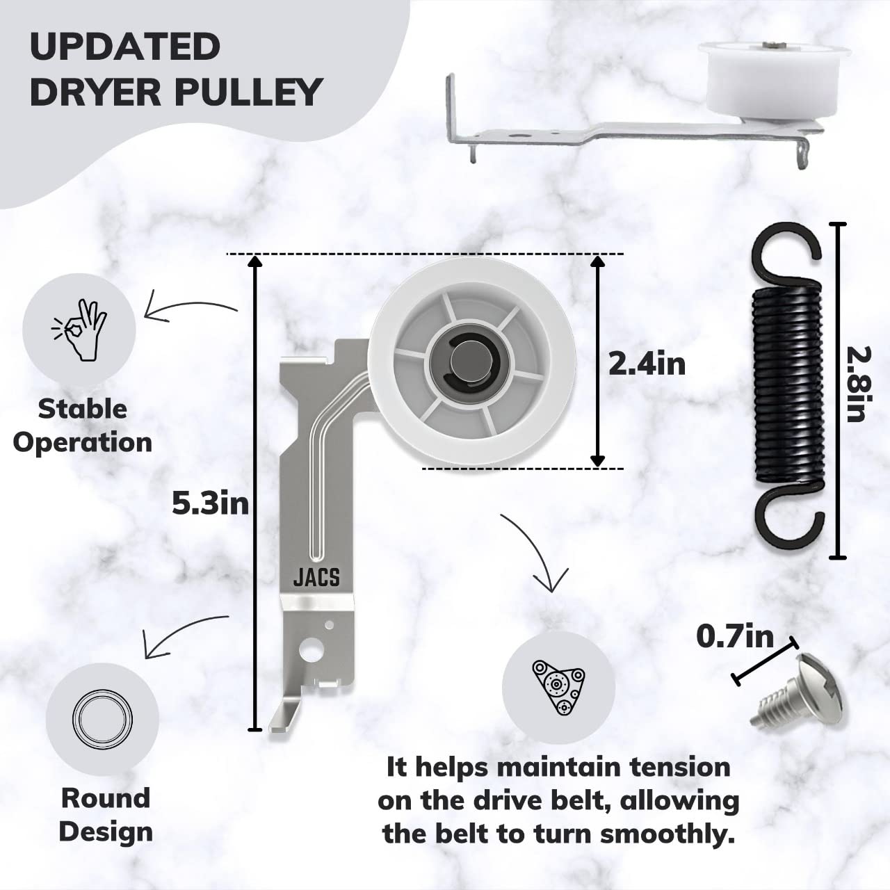 Samsung Dryer Idler Pulley DC93-00634A & Belt 6602-001655 Replacement Kit - Compatible with Samsung Dryer Models DV45H7000EW/A2, DV42H5200EW/A3, DV48H7400EW/A2 - Fix Noisy Dryer & Prevent Belt Slippage for Smooth Laundry Days
