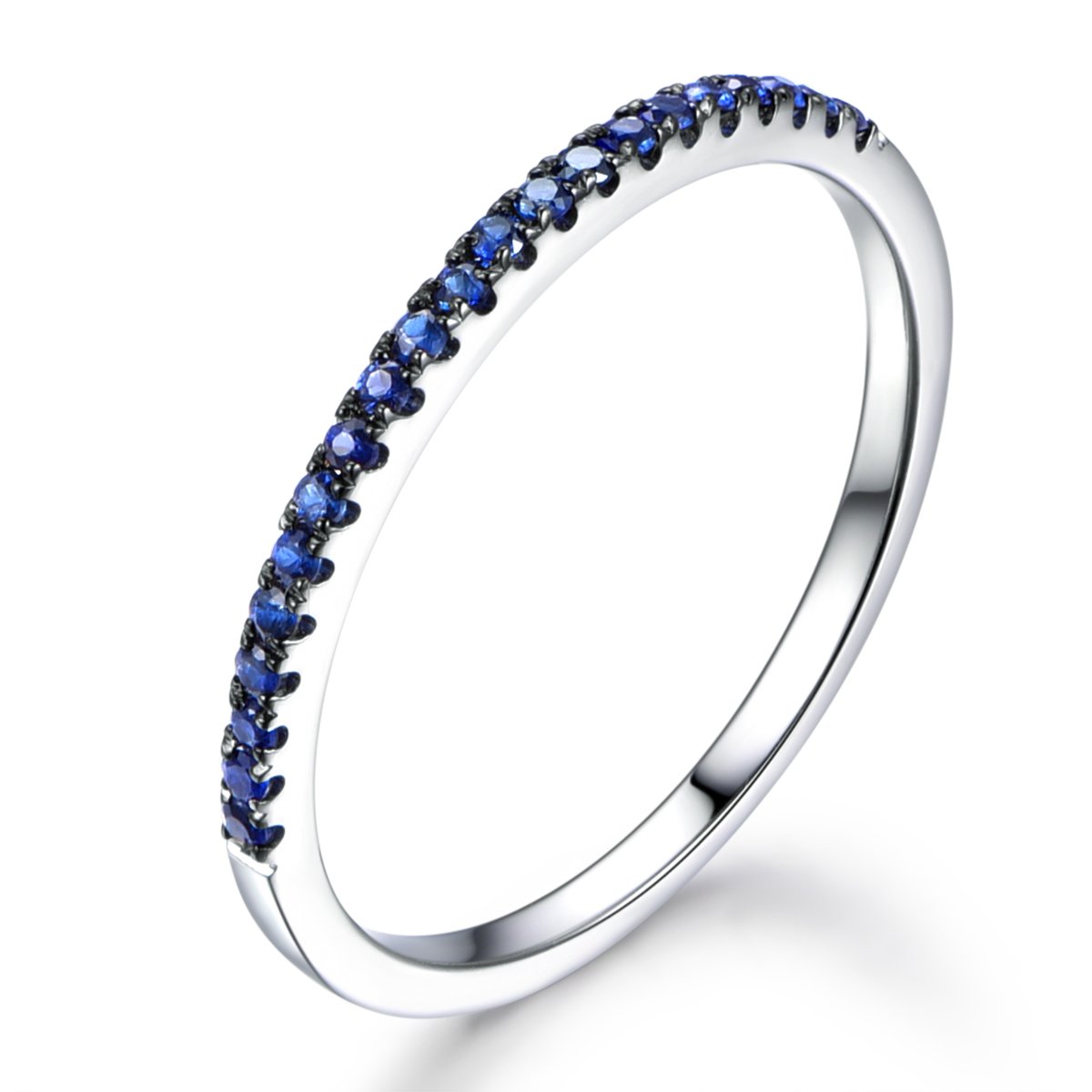 14K White Gold Sapphire Engagement Ring & Wedding Band Set - Classic Half Eternity Matching Rings for Women | Perfect for Proposals, Anniversaries & Bridal Jewelry