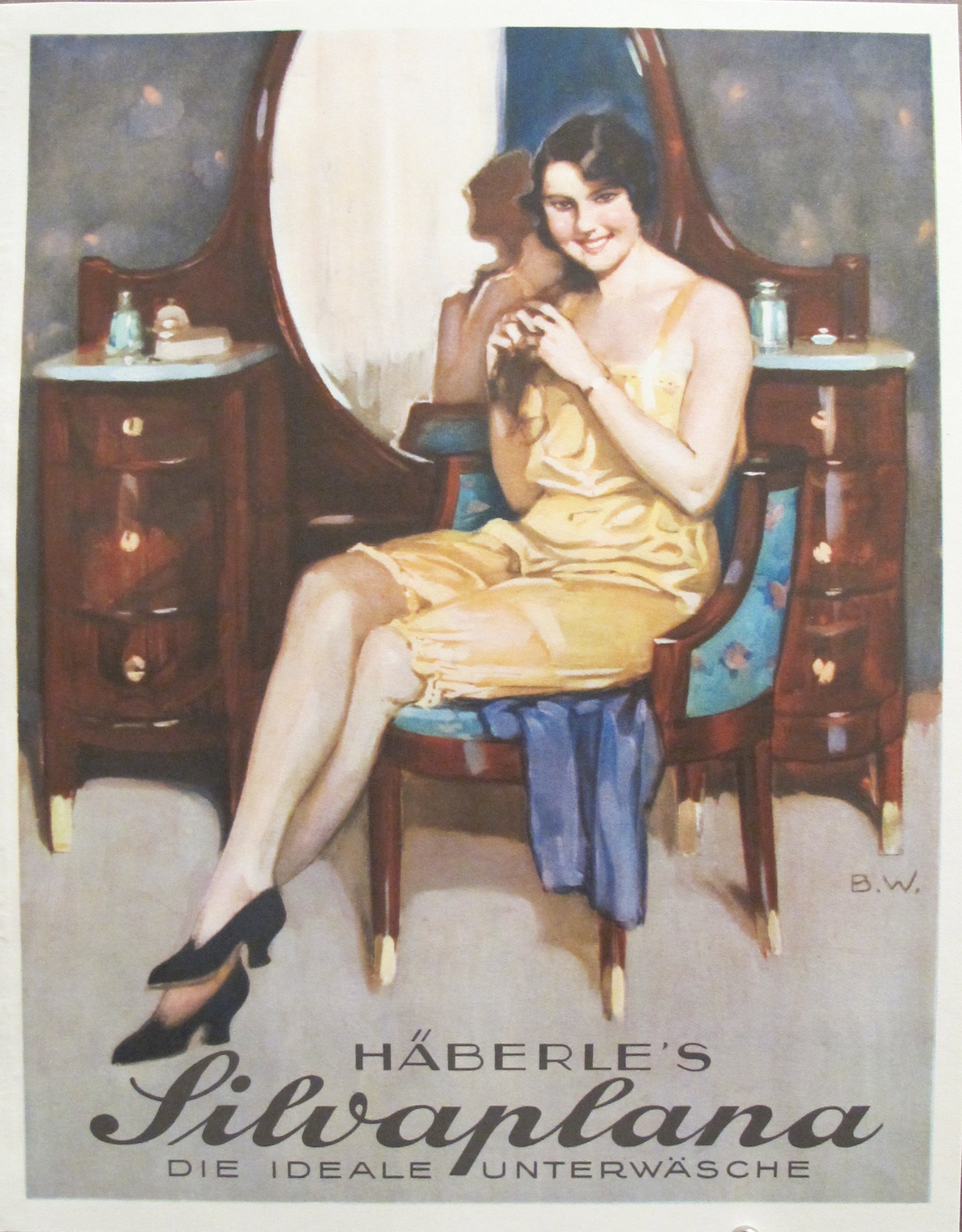 1927 Vintage German Mini Poster - Haberle's Silvaplana Lingerie Ad | Retro Home Decor, Office Wall Art & Vintage Collectible