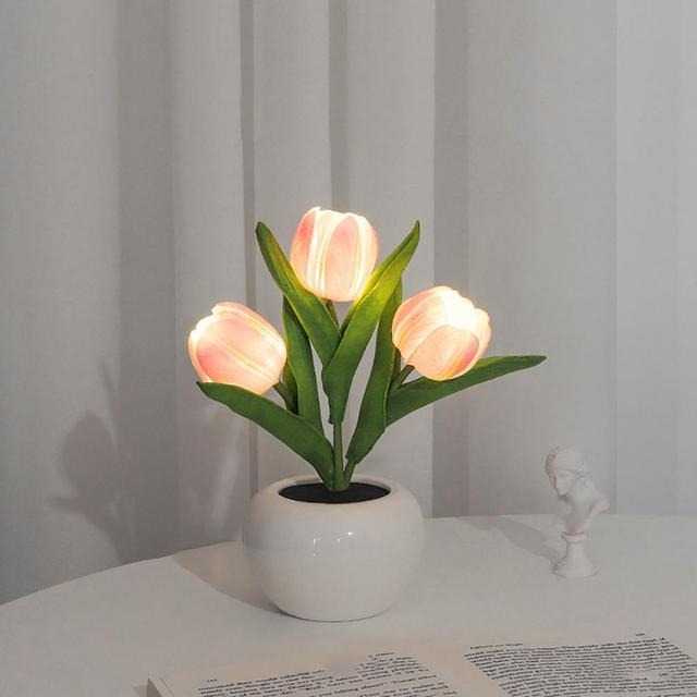 Mini Potted Tulip LED Night Light - Warm White USB-Powered Decorative Light for Bedroom, Nursery, Living Room - Perfect for Relaxation, Gift & Home Decor