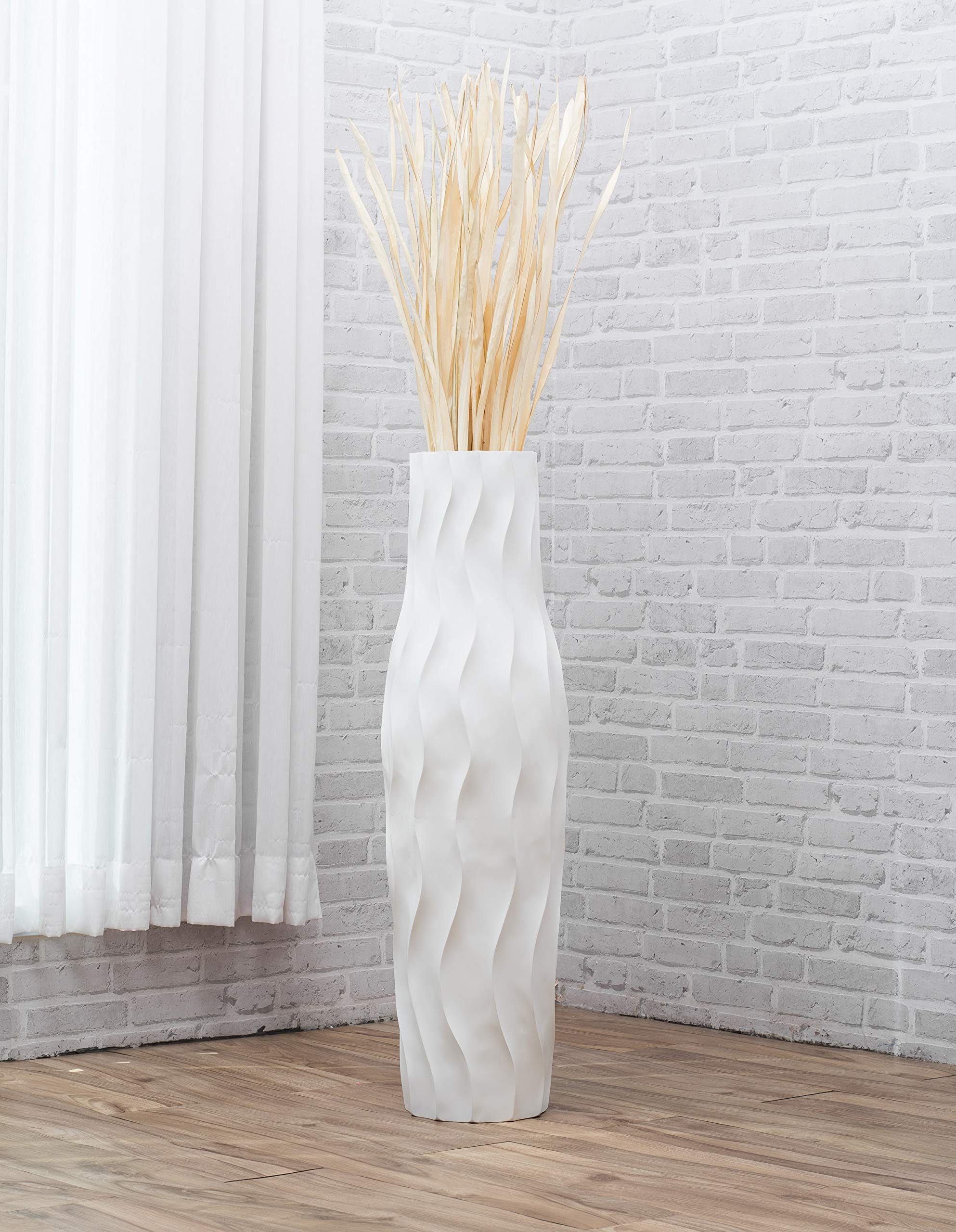 Leewadee 36 Inch Large White Wooden Floor Vase - Farmhouse Home Decor for Flowers, Fake Plants & Pampas Grass - Perfect for Living Room, Bedroom & Entryway Decor