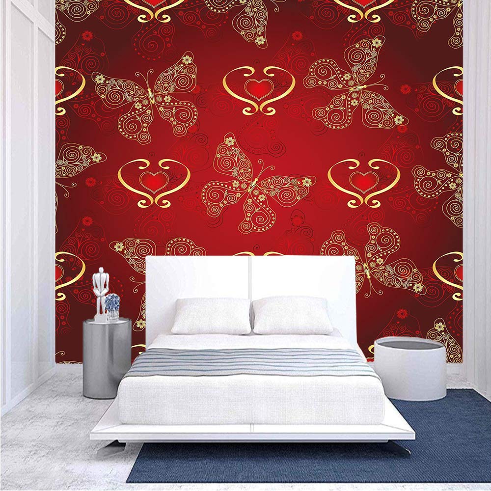 116x83 Inches Valentine's Day Romance Wall Mural - Swirled Lines, Ornate Lace Style with Butterflies & Hearts - Peel and Stick Self-Adhesive Removable Wallpaper - Large Wall Sticker Decor for Home, Bedroom, Office (Perfect for Romantic Home Decor & Wedding Backdrops)