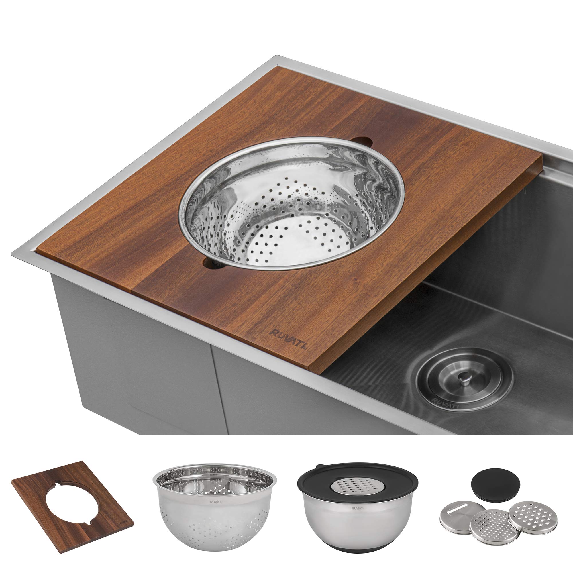 Ruvati 36-inch Undermount Dual Tier Kitchen Sink - 16 Gauge Brushed Stainless Steel Workstation Sink with Scratch-Resistant Finish (Model RVH8277) - Perfect for Modern Kitchens, RV Campers & Food Prep Stations