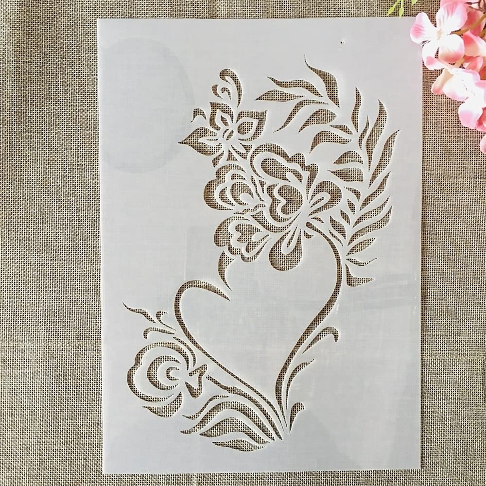 Reusable A4 29cm Heart Flower Leaf Stencils for DIY Painting - Scrapbook, Furniture, Wall & Floor Decoration - Perfect for Home Decor, Crafts, and Art Projects