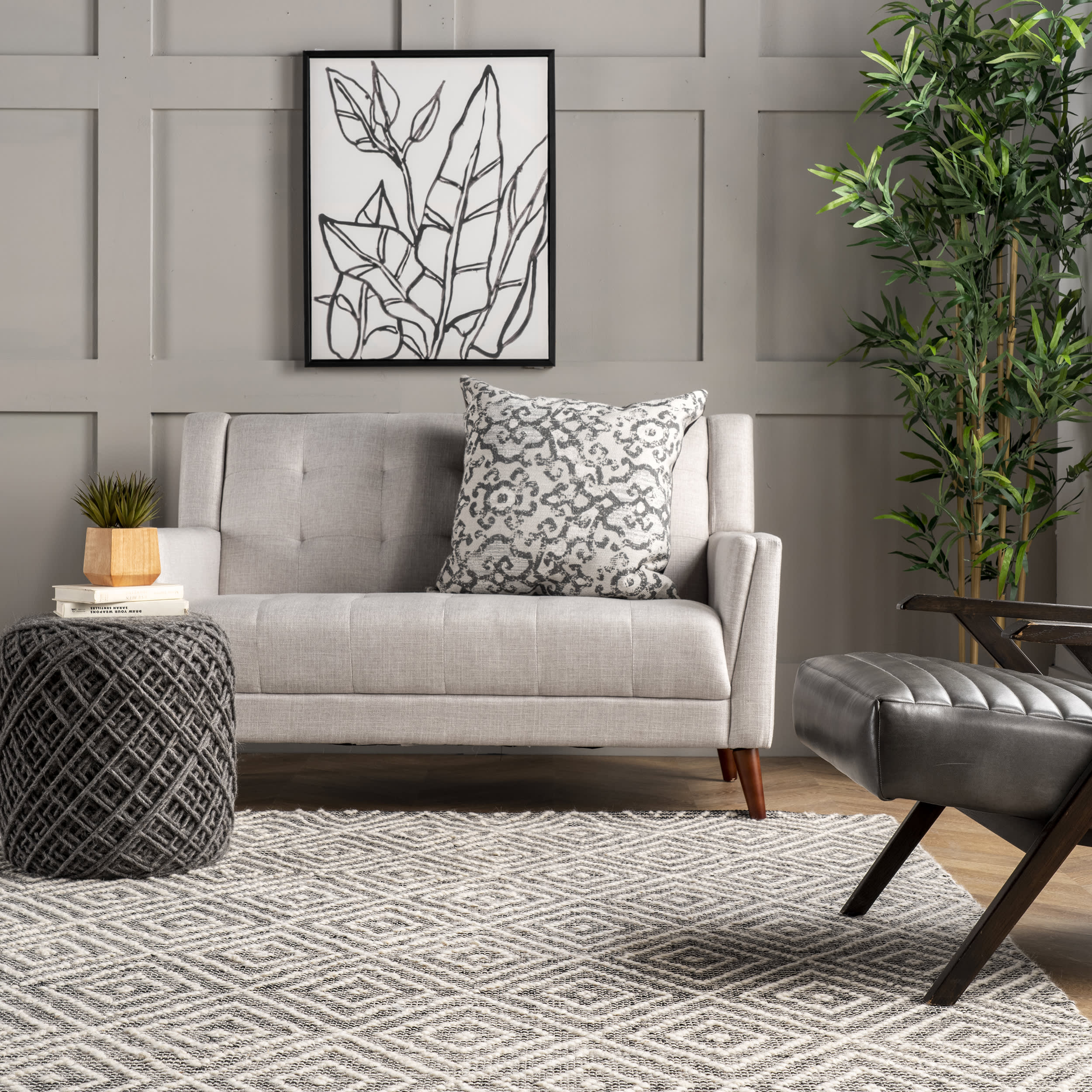 Premium Diamond Tiles Area Rug - Soft Grey Modern Geometric Carpet for Living Room, Bedroom & Office Decor - Non-Slip Floor Mat for Home & Commercial Spaces