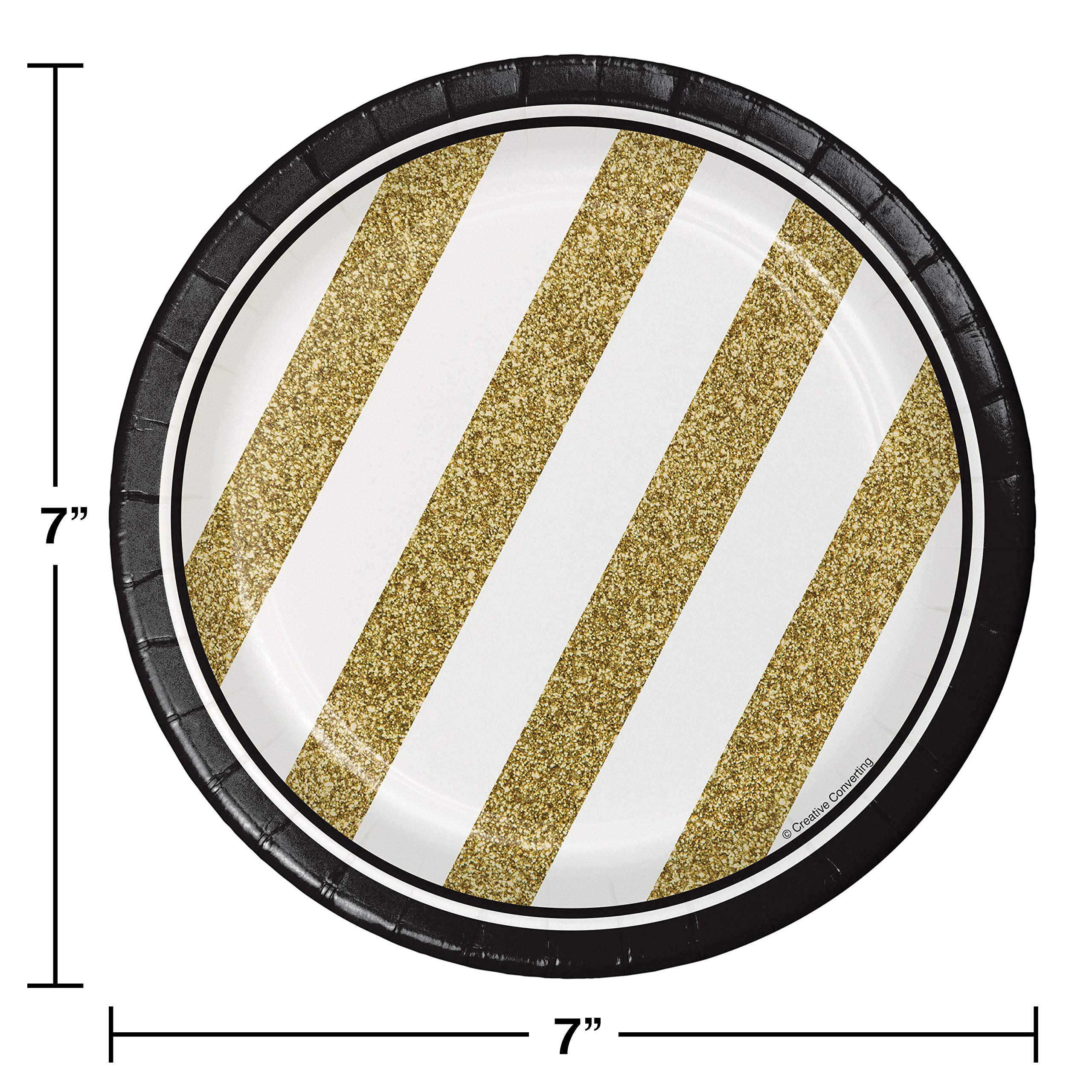 Creative Converting 8-Count Black and Gold 7-Inch Paper Dessert Plates - Elegant & Sturdy Disposable Plates for Parties, Weddings, and Special Events