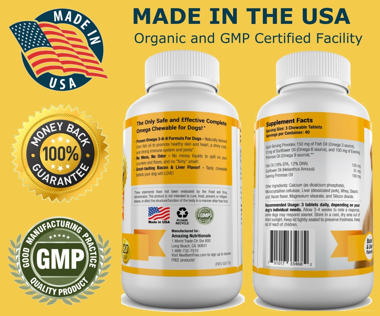 Premium Omega-3 Fish Oil & Turmeric Curcumin Supplement for Dogs - All-Natural Antioxidant Chews for Healthy Skin, Shiny Coat & Joint Support - 120 Tasty Soft Chews (2-Pack) - Ideal for Senior Dogs & Pets with Digestive Issues