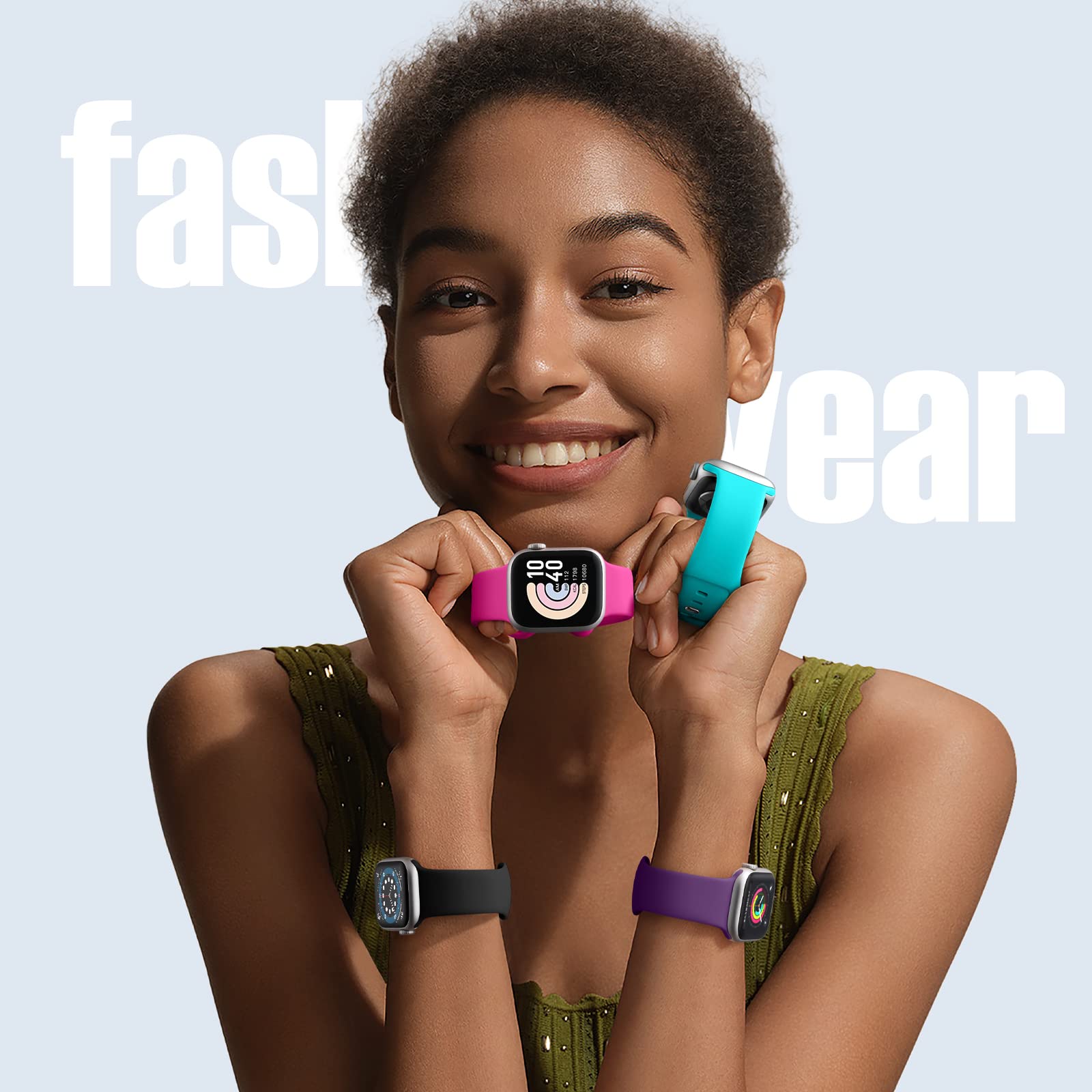 8 Pack Sport Bands Compatible with Apple Watch 38mm 40mm 41mm 42mm 44mm 45mm 46mm 49mm - Soft Silicone Waterproof Strap for Apple Watch Ultra/Ultra 2 & iWatch Series 10/9/8/7/6/5/4/3/2/1/SE - Perfect for Running, Swimming & Everyday Wear