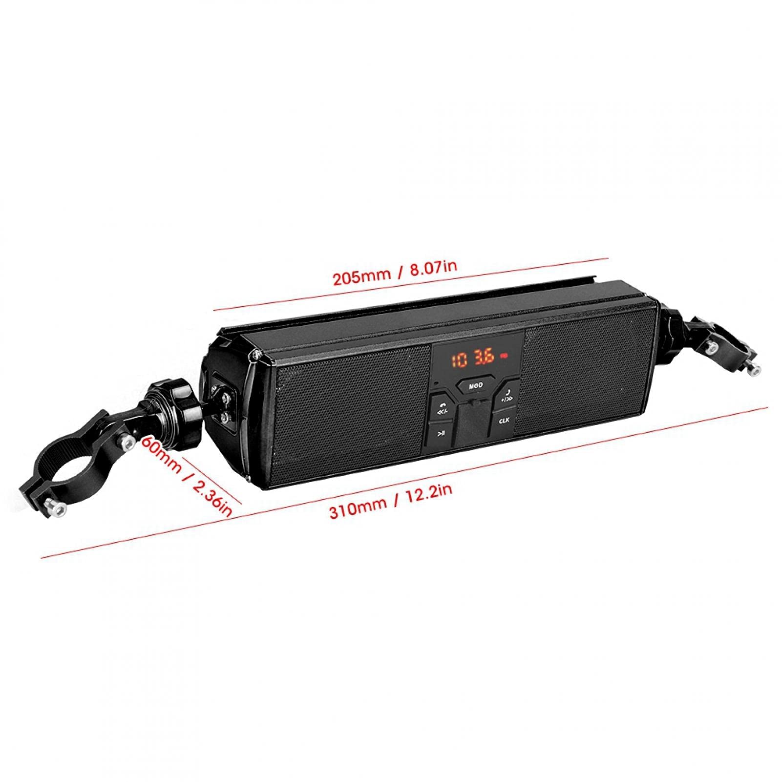 Portable Enhanced Bass Motorcycle Speaker System - Handlebar Mounted Waterproof Bluetooth Speakers for Motorbikes & Bikes (Black) | Perfect for Road Trips, Commuting & Outdoor Adventures