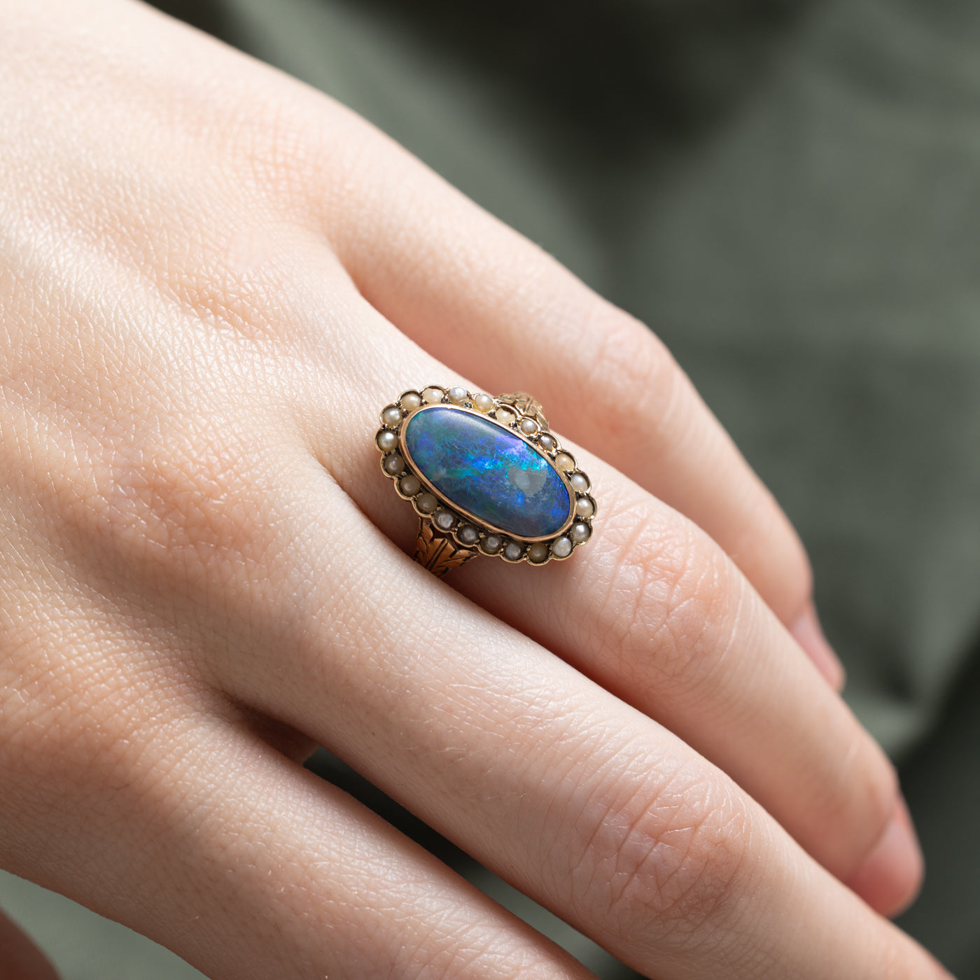Exquisite Black Opal & Seed Pearl Cocktail Ring - 2.10ctw Genuine Gemstone Jewelry - Size 5.25 - Perfect for Evening Parties, Weddings & Special Occasions