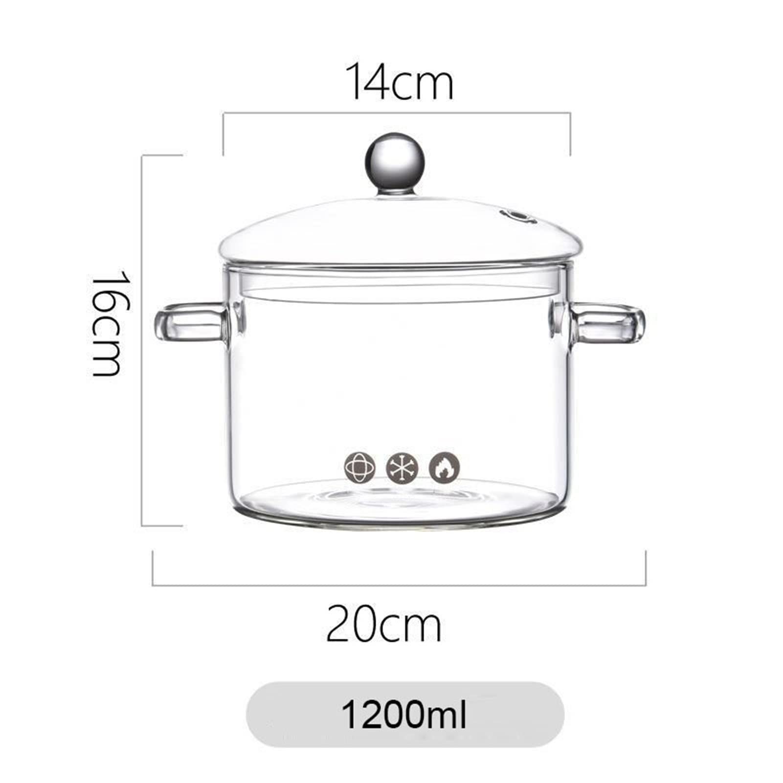 Heat-Resistant Glass Saucepan with Lid - 1200ml Transparent Stockpot for Cooking Noodles, Soup, Milk & Baby Food | Stovetop & Microwave Safe | Ideal for Home Kitchen, Dorm Cooking & Meal Prep