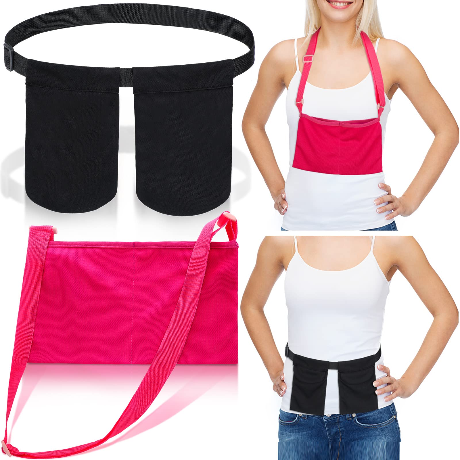 Tondiamo Adjustable Mastectomy Drain Holder Pouch with Shower Bag - Post-Surgery Recovery Drainage Pouch for Breast Cancer & Tummy Tuck - 2 Pockets (Black/Red) - Comfortable & Secure for Showering, Sleeping & Daily Activities