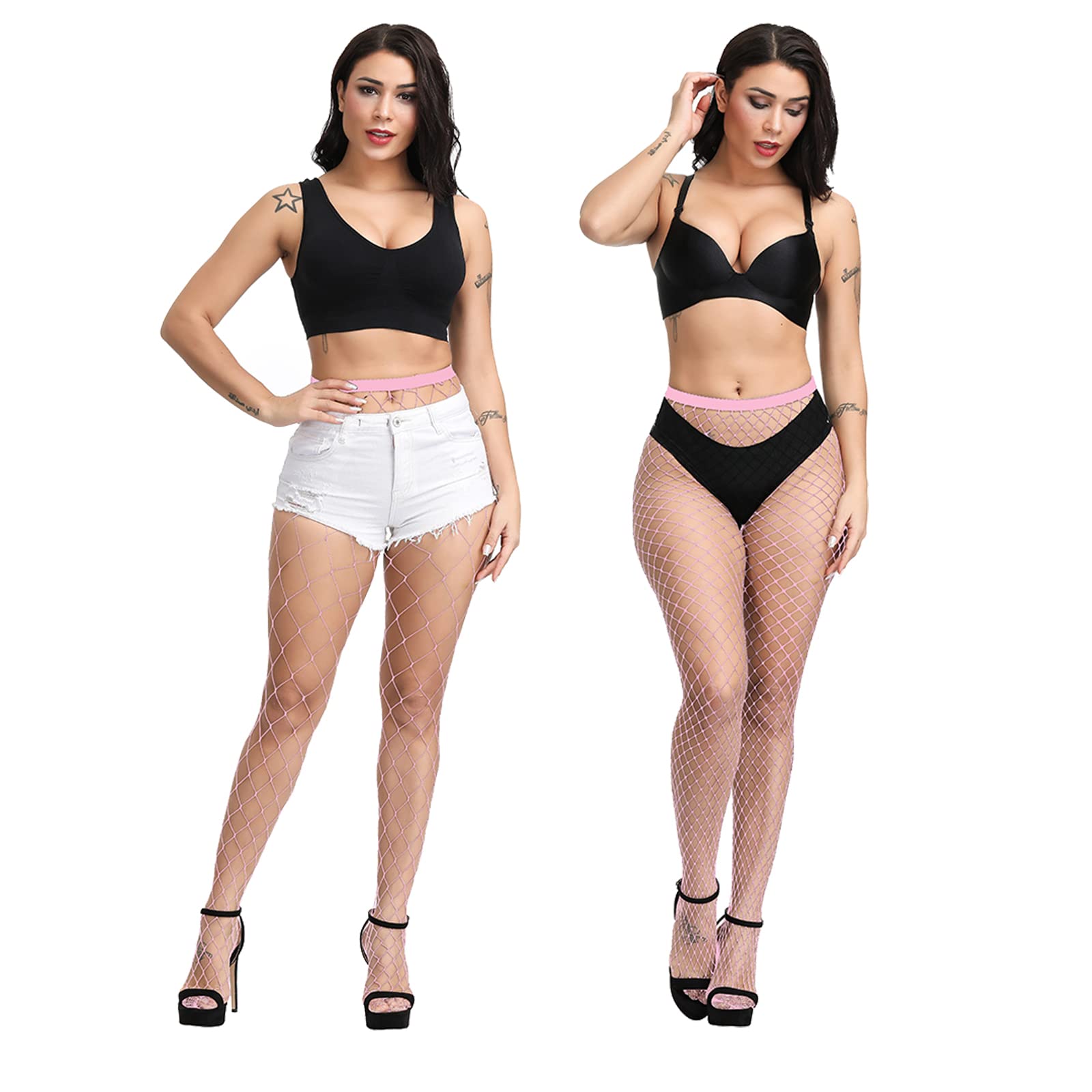 EVERSWE High Waist Fishnet Tights for Women - Sexy Thigh High Suspender Stockings with Garter Belt - Perfect for Halloween, Cosplay, and Night Out Outfits