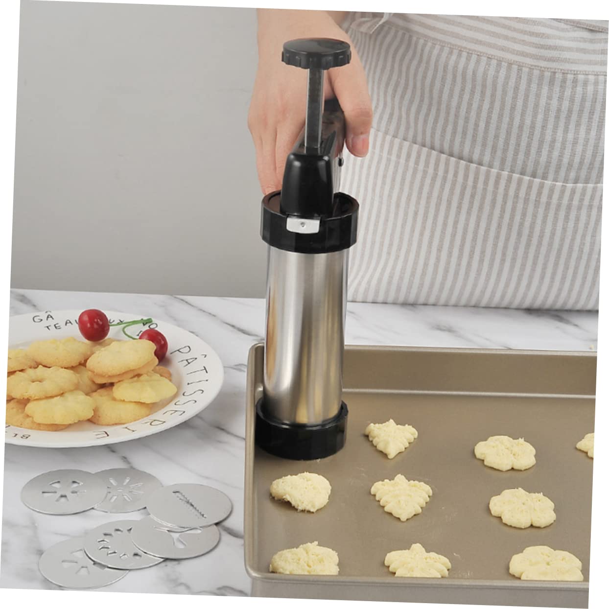 Uonlytech Stainless Steel Cookie Press Kit - Manual Churros Maker, Biscuit & Spritz Cookie Press for Sugarcraft - Perfect for Baking Cookies, Churros, and Pastries at Home