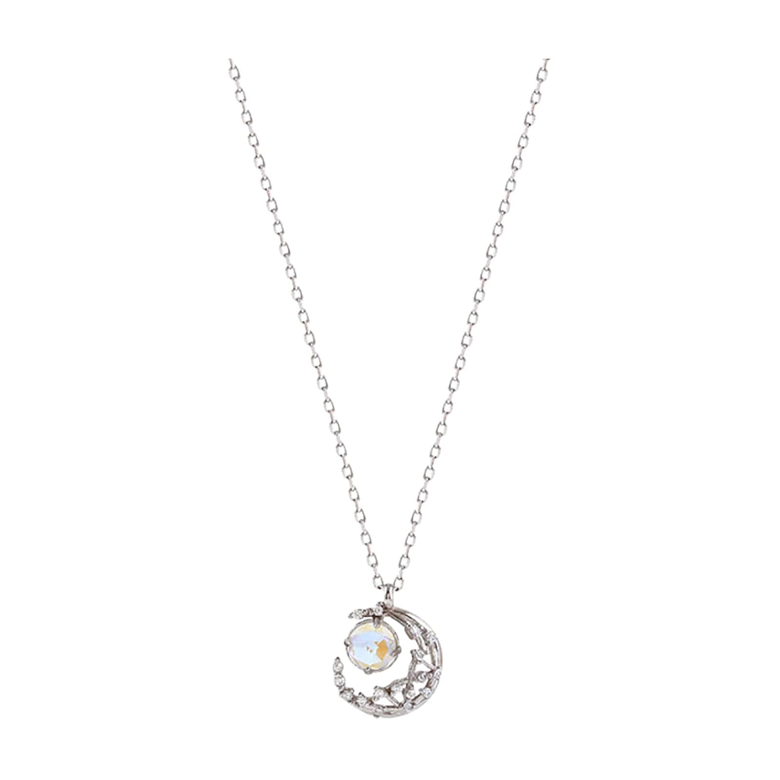 Moon and Stars Necklace for Women - Cubic Zirconia Open Heart Pendant Silver Jewelry Gift for Daughter, Granddaughter, Wife | Perfect for Birthdays, Anniversaries & Special Occasions