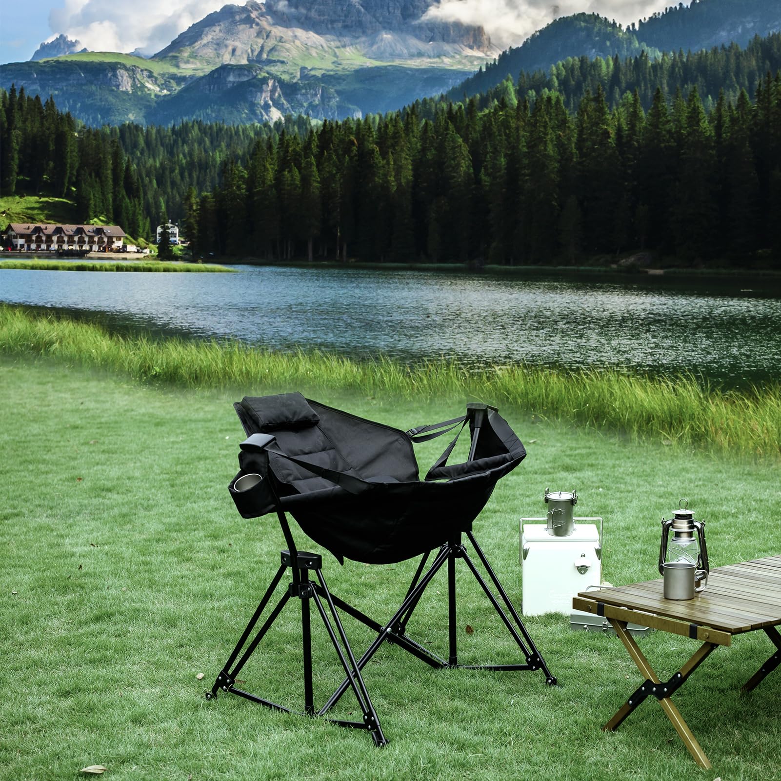 Portable Folding Hammock Chair with Stand - 350lbs Weight Capacity for Adults, Outdoor Rocking Swinging Camping, Lawn & Garden Relaxation - Perfect for Backyard, Patio, Beach and Picnic Use