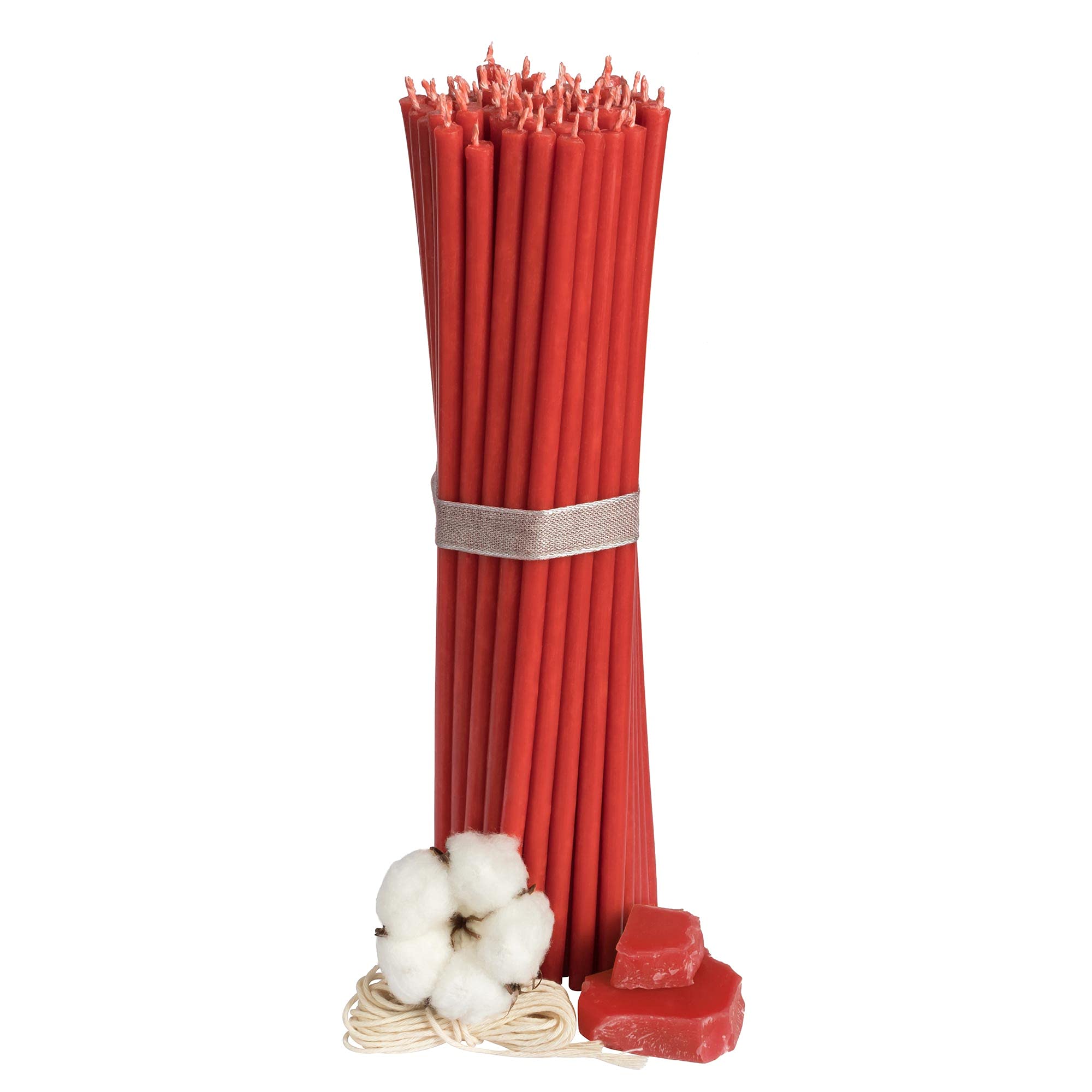 Premium Church Beeswax Candles - 50 Pack | 10.43 Inch Long, 0.28 Inch Diameter | 120 Minute Burn Time | Red Ritual Candles | Drip-Free & Smokeless | Perfect for Religious Ceremonies, Meditation & Home Decor