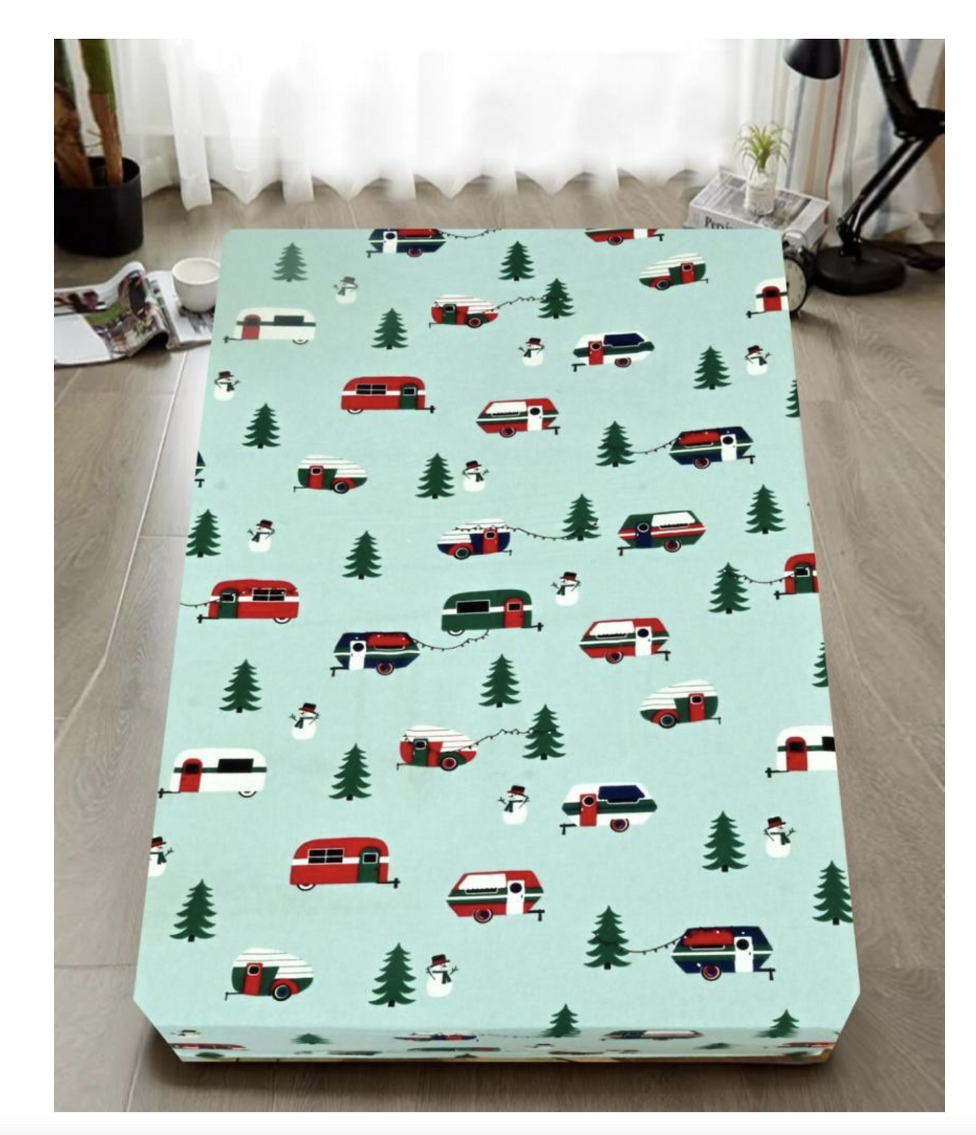 Premium Queen Size 100% Cotton Flannel Fitted Sheet - Soft Warm Winter Bedding for Cozy Comfort (Trees/Caravan Pattern) - Perfect for Cold Weather, Guest Rooms & RV Camping