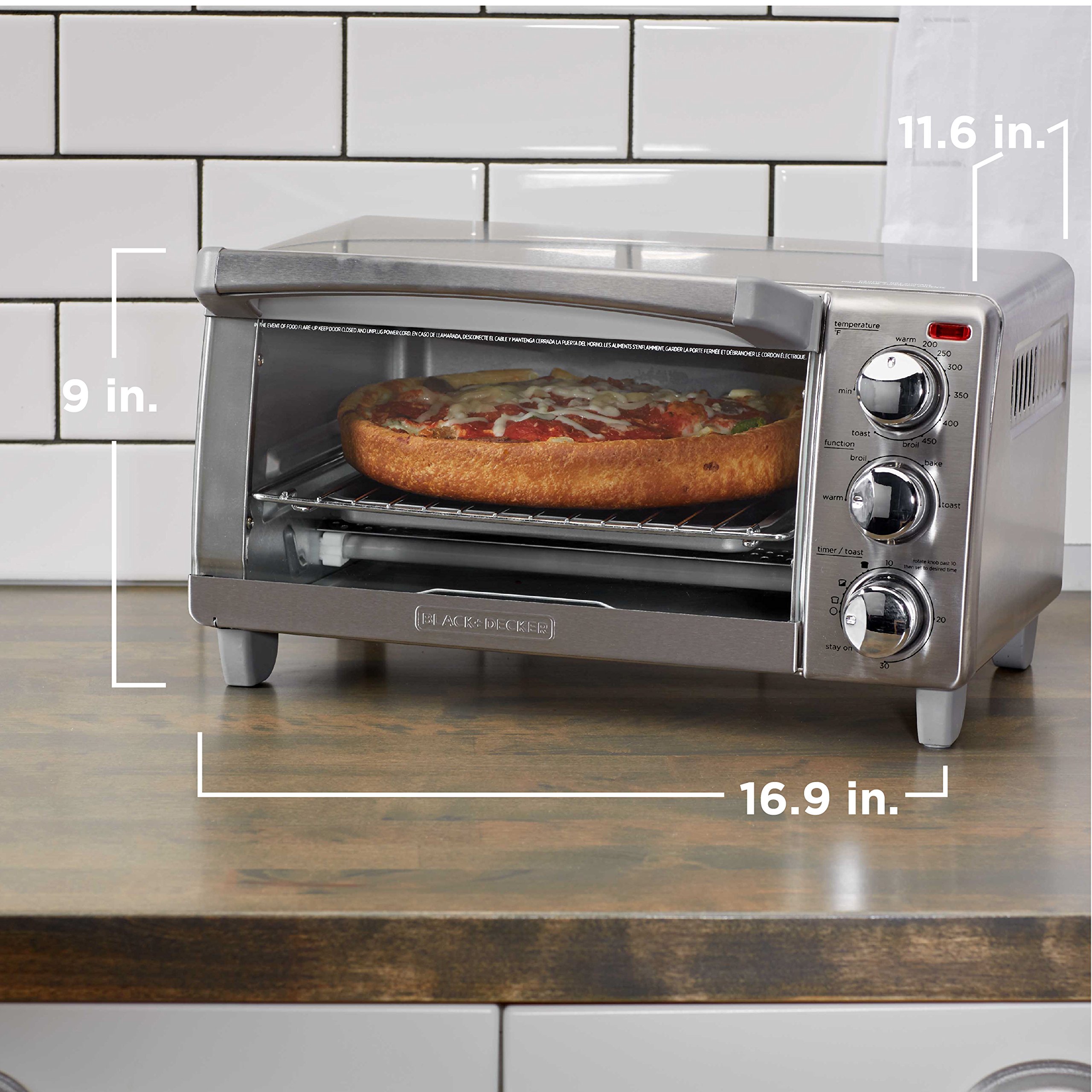 BLACK+DECKER 4-Slice Toaster Oven with Even Toast Technology - Bake, Broil, Toast & Keep Warm Functions - Removable Crumb Tray & Timer - Perfect for Breakfast, Snacks & Small Meals (Model TO1745SSG-1A)