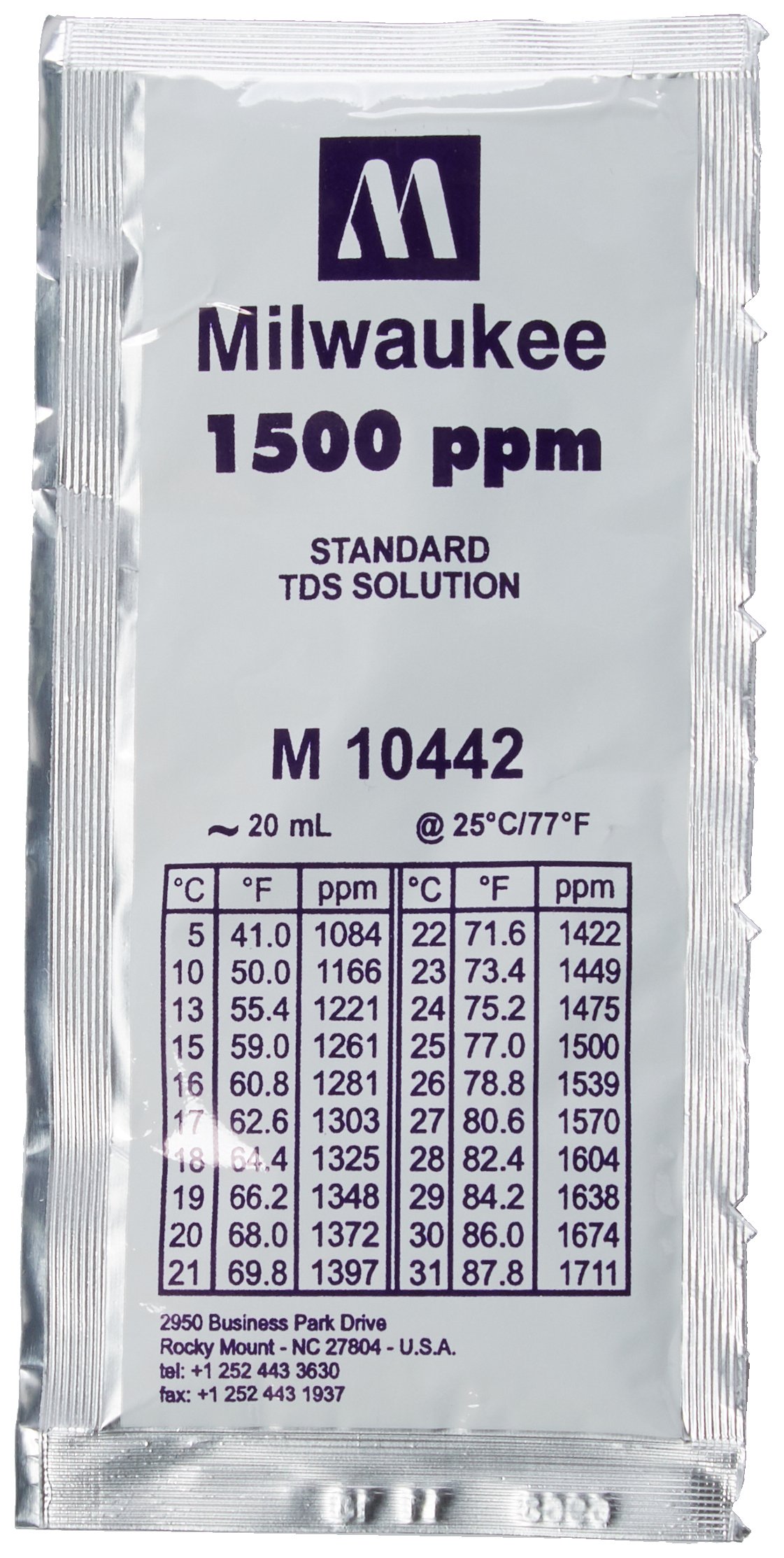 Milwaukee Instruments 10442P 1500 ppm Calibration Solution Packets - Case of 25 for pH Meter Calibration & Water Quality Testing