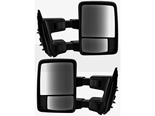 2-Pack Manual Door Mirror Set with Chrome Caps - Telescoping/Folding Design for 1999-2010 Ford F250 Super Duty (2nd Gen) - Perfect for Towing & Off-Road Adventures