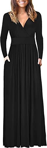 **AUSELILY Women's Long Sleeve Loose Plain Maxi Dress - Casual Flowy Midi Dress with Pockets for Everyday Wear, Travel & Boho Style**