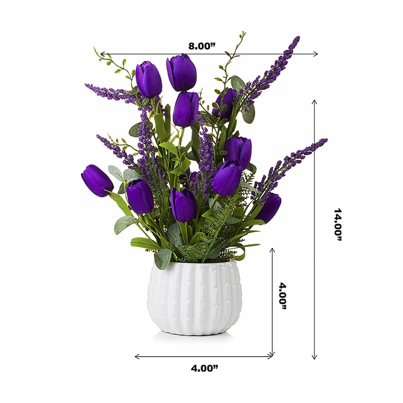 ENOVA HOME Artificial Mixed Tulips Flower Arrangement in White Ceramic Pot - Cream Silk Flowers for Home Decor, Wedding Centerpieces, Table Decorations & Office Desk Decor