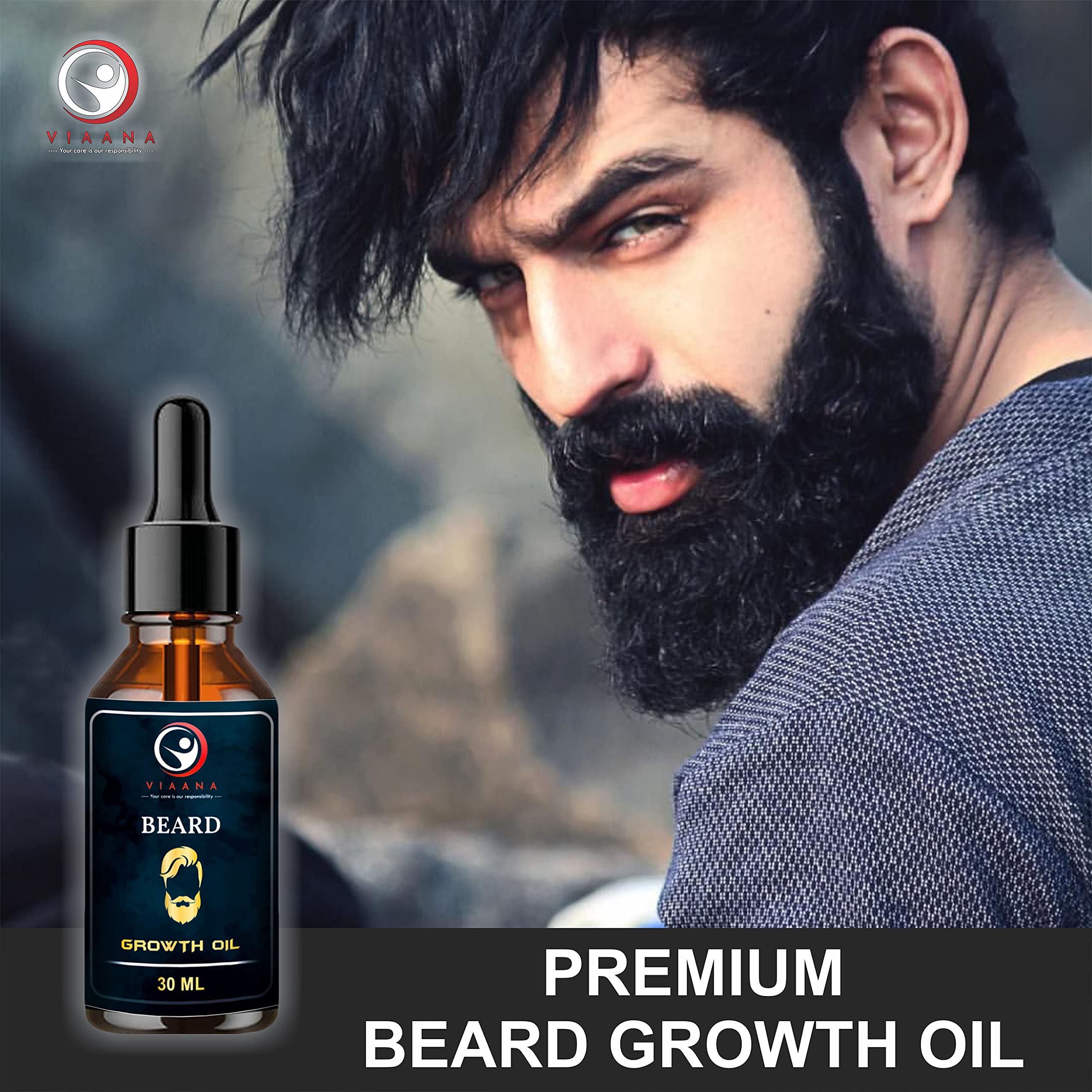 VIAANA Beard Growth Oil with Onion Oil - Promotes Thicker, Fuller Beard Growth | Nourishing Formula with Sweet Almond Oil, Olive Oil & Vitamin E | 30ml Bottle | Ideal for Daily Beard Care & Styling