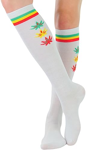 Single: White W/ Rasta Stripes & Patterned Leaves